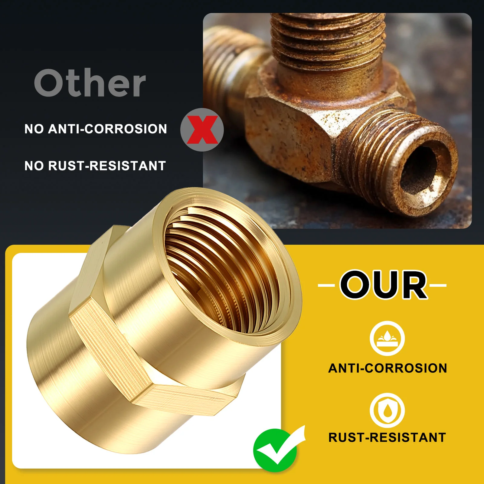 6PCS 3/4" FeMale NPT x 3/4" FeMale NPT Thread Brass Hex Extension Adapters - Image 6
