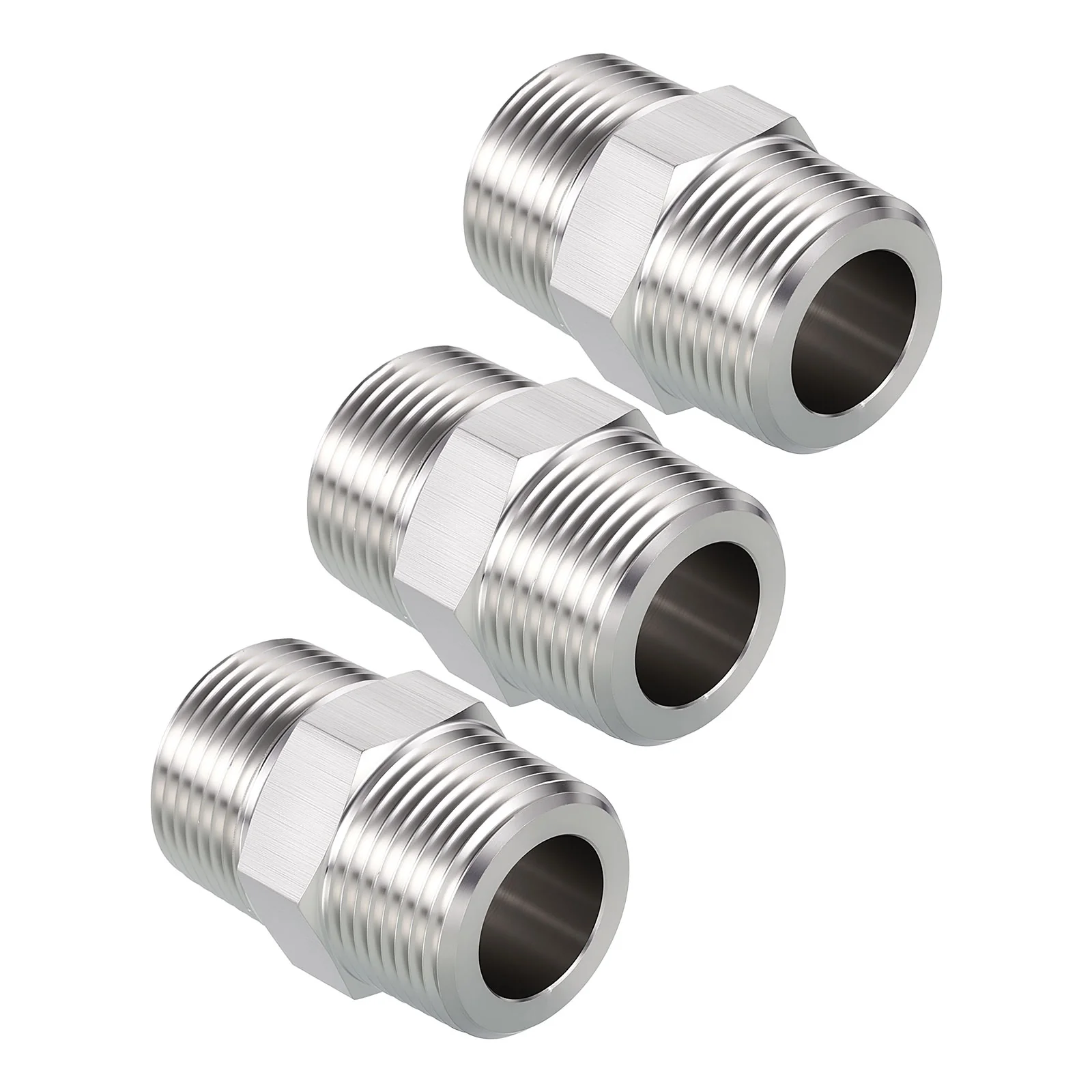 Pack of 3, 1" Male NPT To 1" Male NPT Stainless Steel Hose Adapter