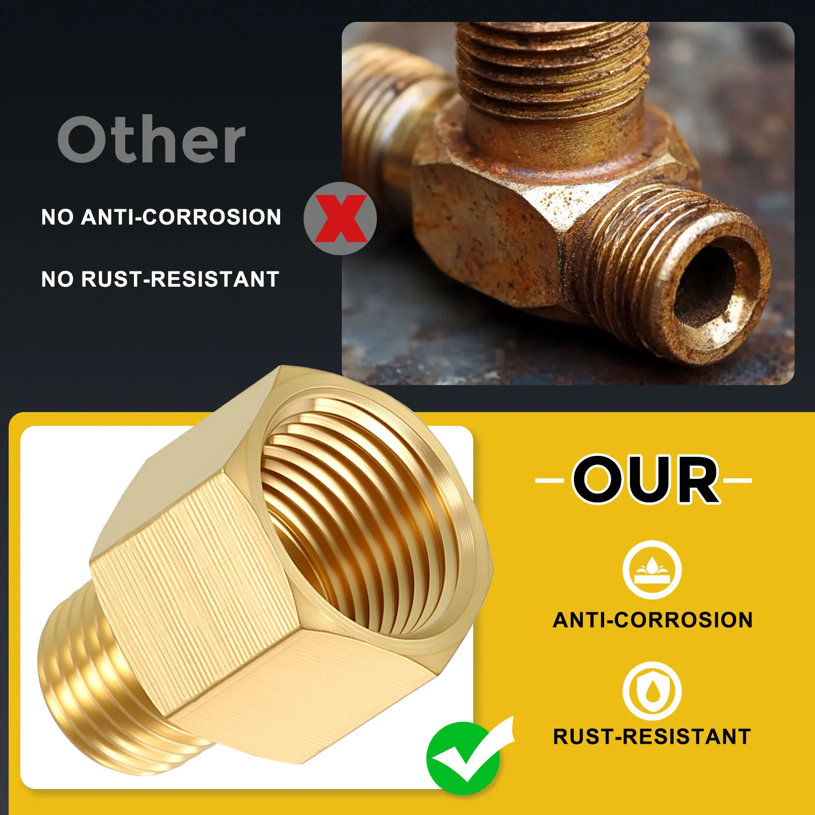 2PCS 1/2" NPT FeMale x 1/2" NPT Male Thread Brass Hex Extension Adapter - Image 6
