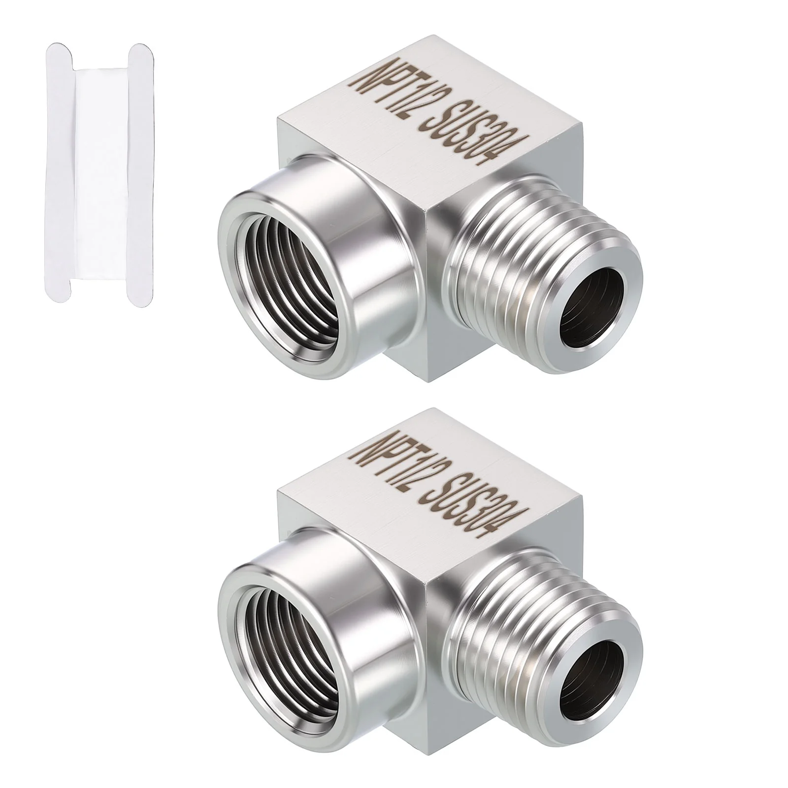 Pack of 2, 90° 1/2" FNPT to 1/2" MNPT Solid 304 Stainless Elbow W/Sealing Tapes