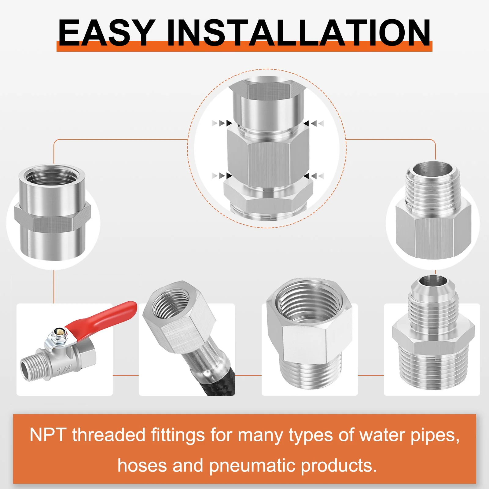 5Packs Stainless Male to FeMale Adapters, 3/8"MNPT x1/8"FNPT Hex Bushing Reducer - Image 5