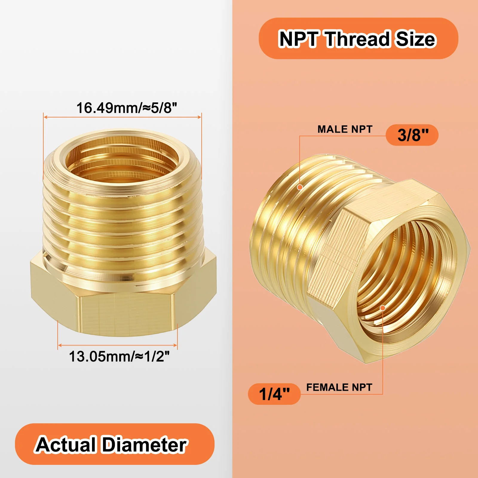 15 Pack Male to FeMale Adapters, 3/8" Male NPT x 1/4" FeMale NPT W/Tapes - Image 2