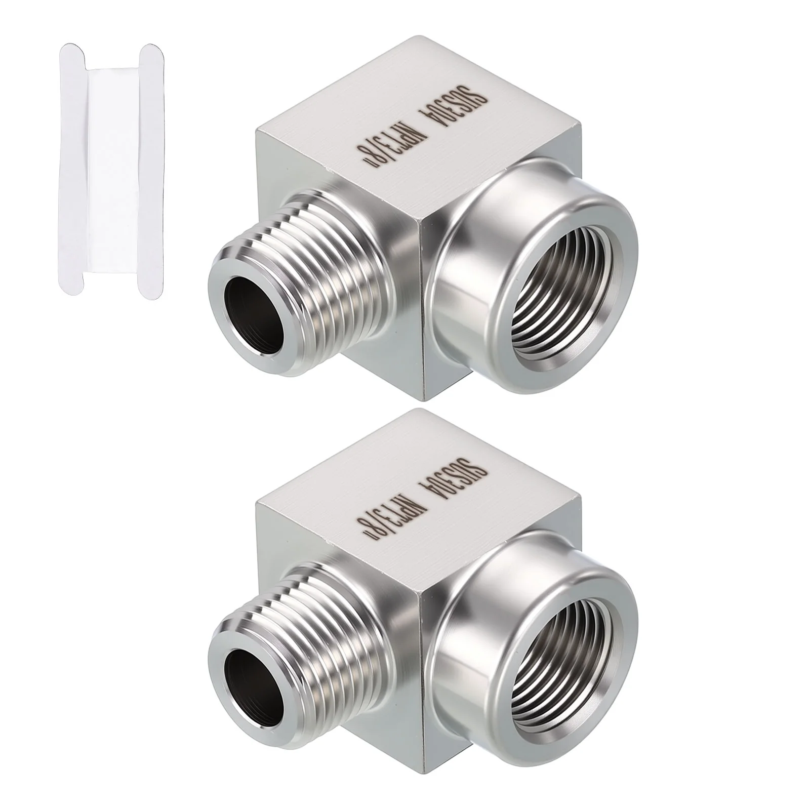 Packs of 2, 90° 3/8" FNPT to 3/8" MNPT Solid Stainless Elbows W/ Sealing Tapes
