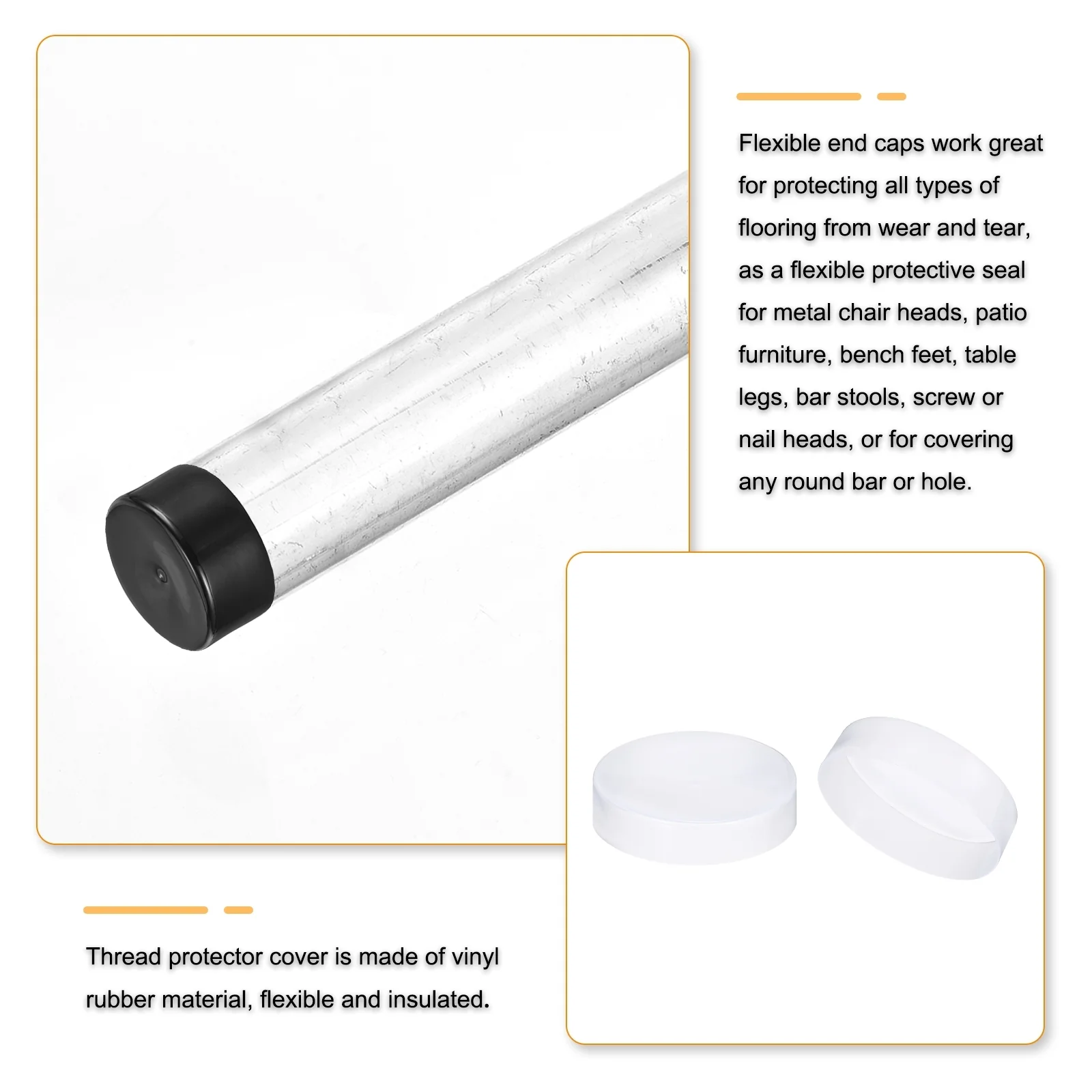 Uxcell 4pcs Rubber End Caps 200mm (7 7/8") End Cap Screw Thread Protectors Clear - Image 3