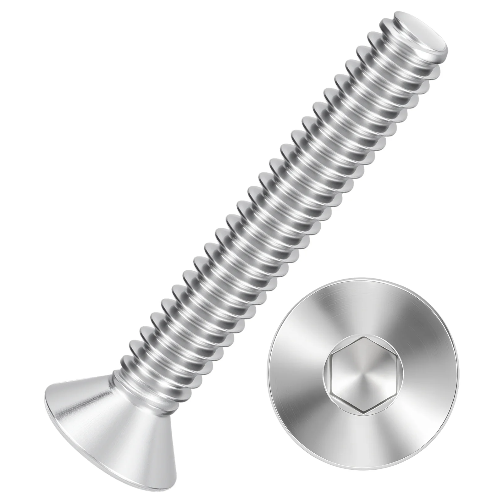 10Pcs Flat Head Socket Cap Screws-[#10-24x1-1/4"], 304 Stainless Bolts Silver