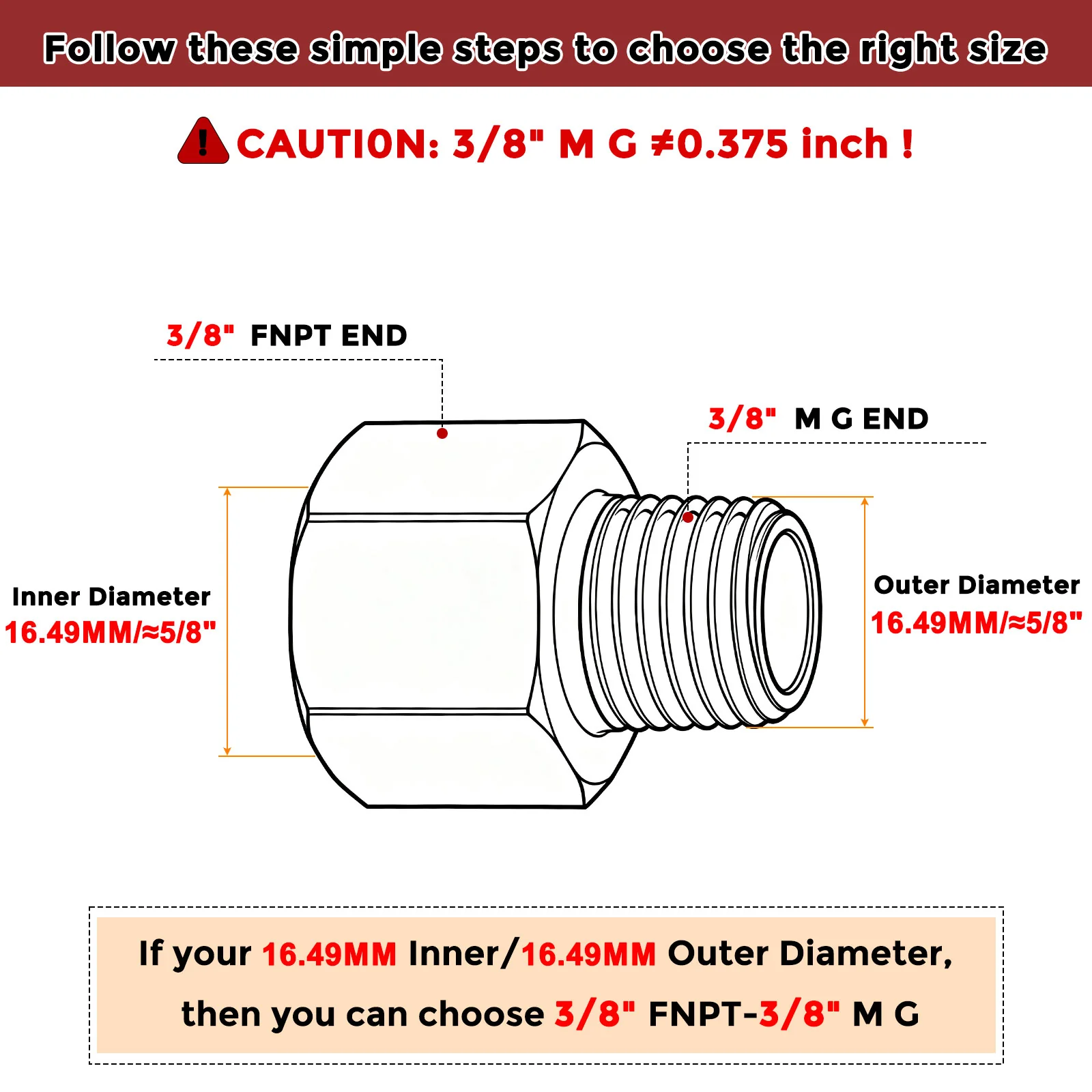 Pack of 5, 3/8" FNPT to 3/8" Male G Stainless Steel Hose Adapter W/ Sealing Tape - Image 2