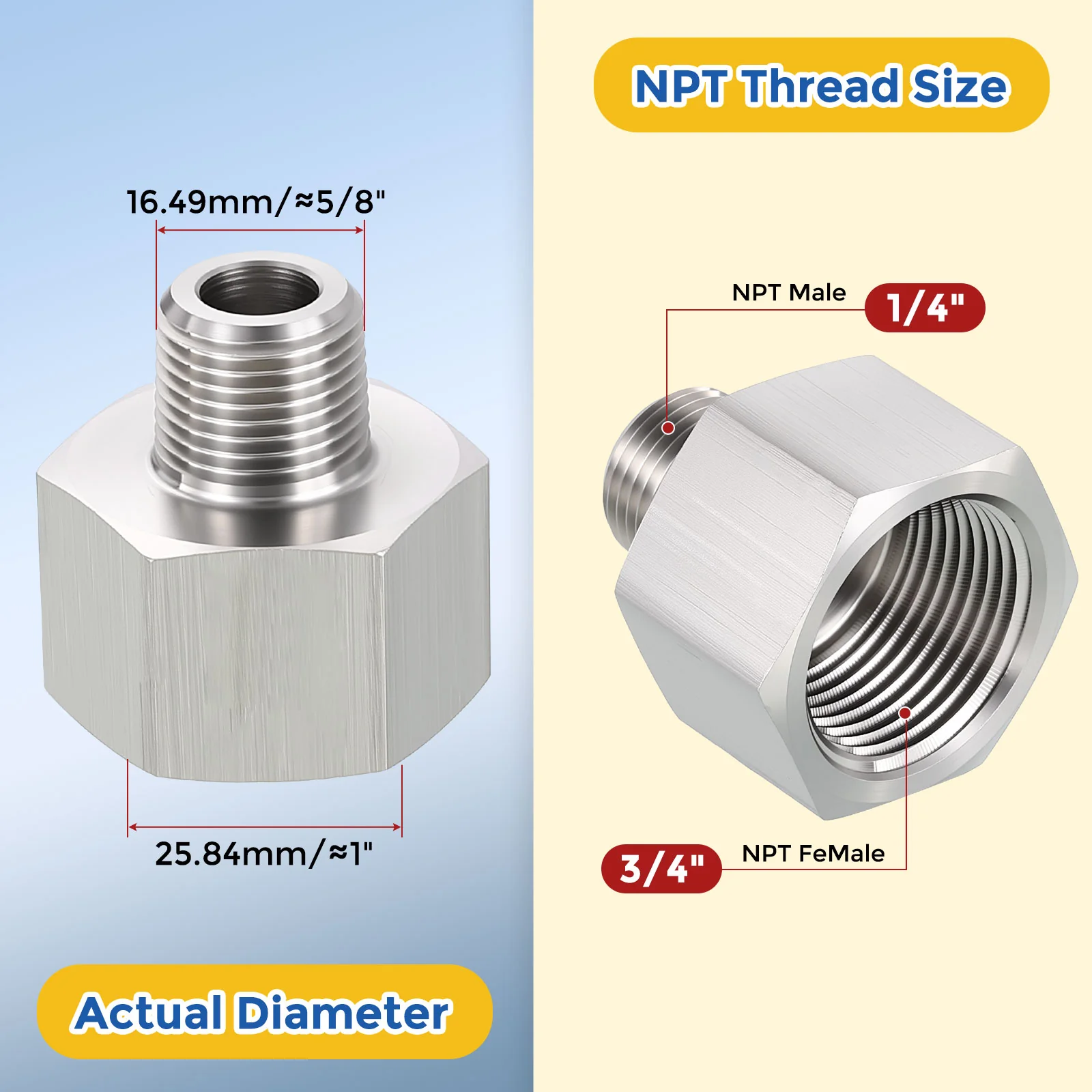 2 Pack 304 Stainless Pipe Fitting, 3/4" FNPT x 1/4" MNPT Reducer W/ Sealing Tape - Image 2
