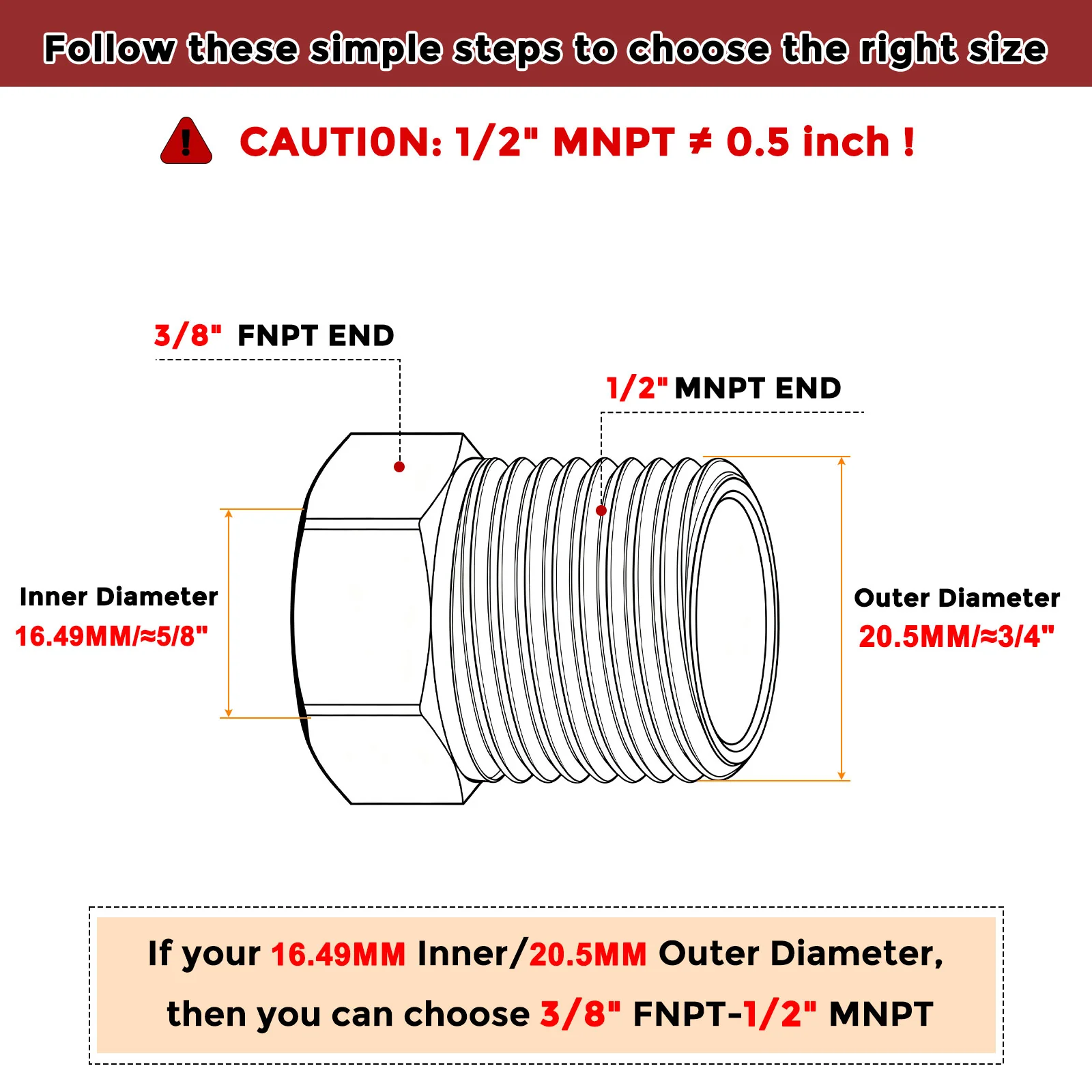 Pack of 15, 1/2" MNPT NPT3/8" FNPT Stainless Steel Hose Adapter W/ Sealing Tape - Image 2