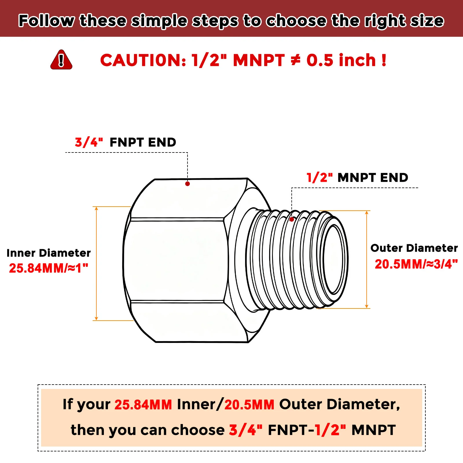 Pack of 2, 3/4" FNPT to 1/2" MNPT Stainless Steel Hose Adapter with Sealing Tape - Image 2
