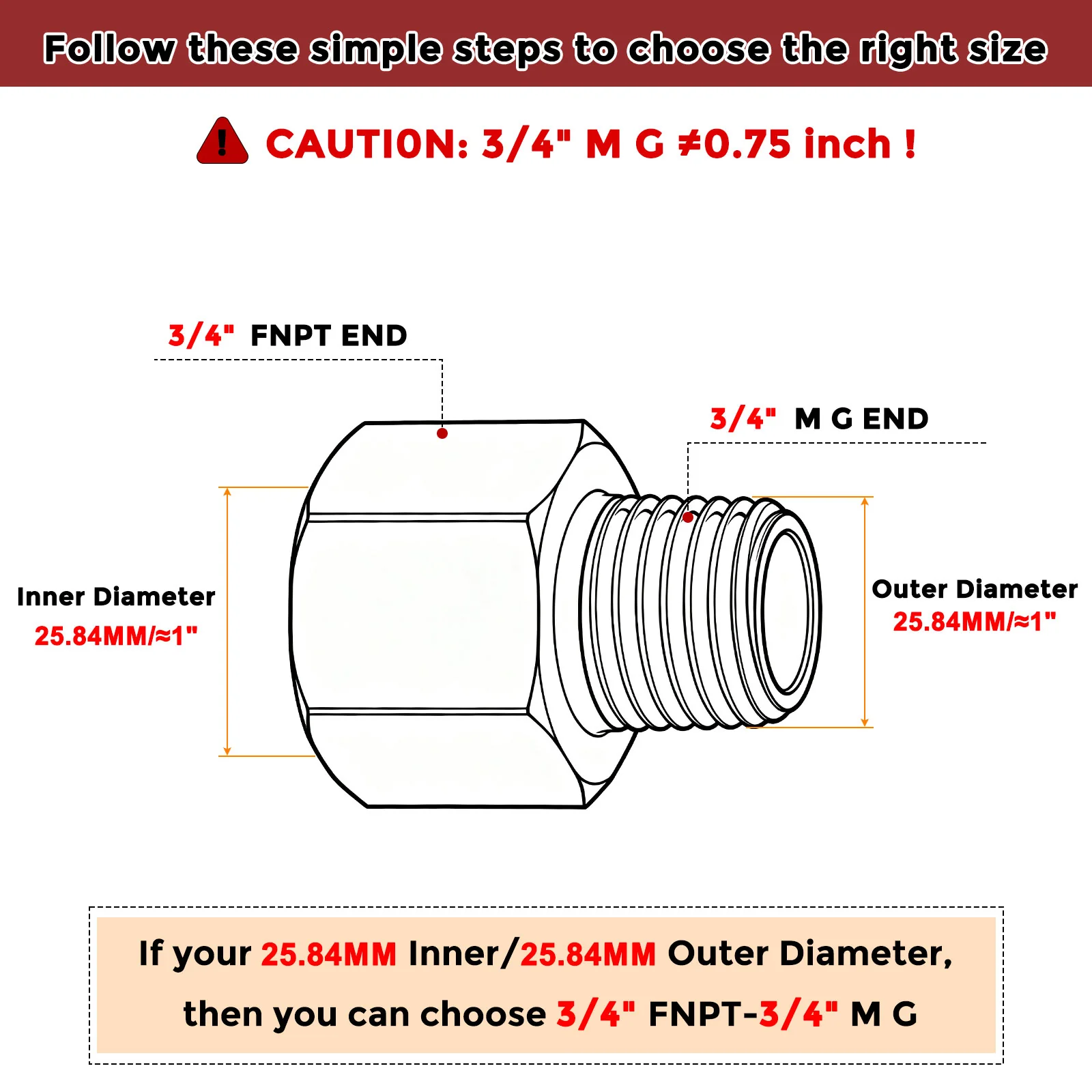 Pack of 2, 3/4" FNPT to 3/4" Male G Stainless Steel Hose Adapter W/ Sealing Tape - Image 2