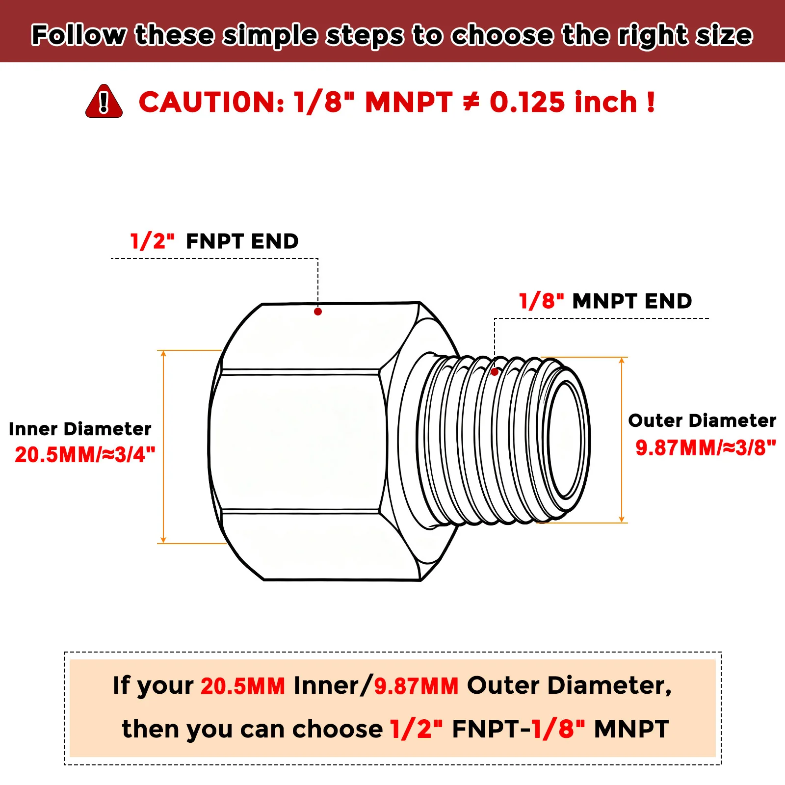 Pack of 5, 1/2" FNPT to 1/8" MNPT Stainless Steel Hose Adapter with Sealing Tape - Image 2