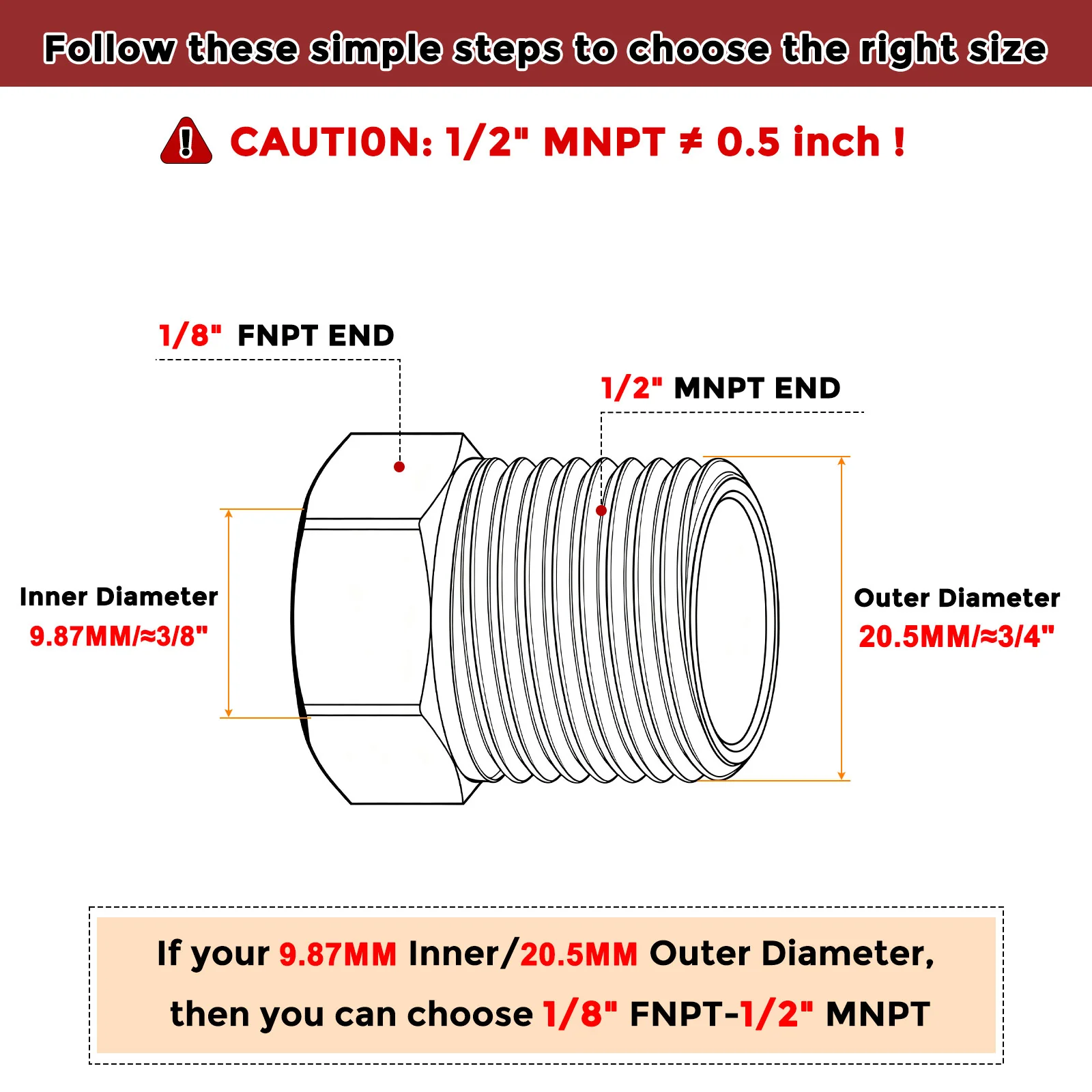 Pack of 12, 1/2" Male NPT NPT1/8" FeMale NPT Stainless Steel Hose Adapter - Image 2