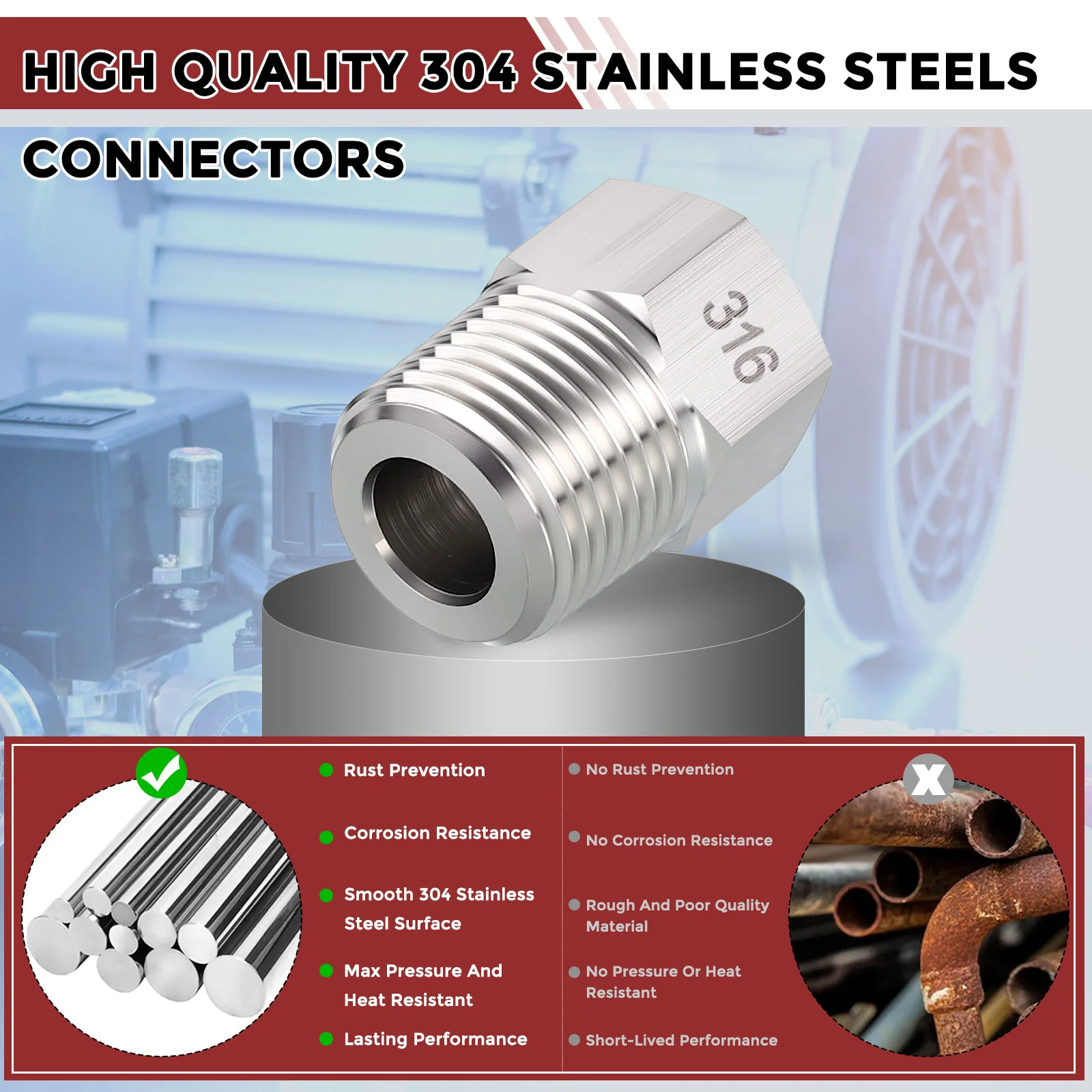 Pack of 2, 3/4" MNPT to 1/2" FNPT Stainless Steel Hose Adapter W/ Sealing Tape - Image 5