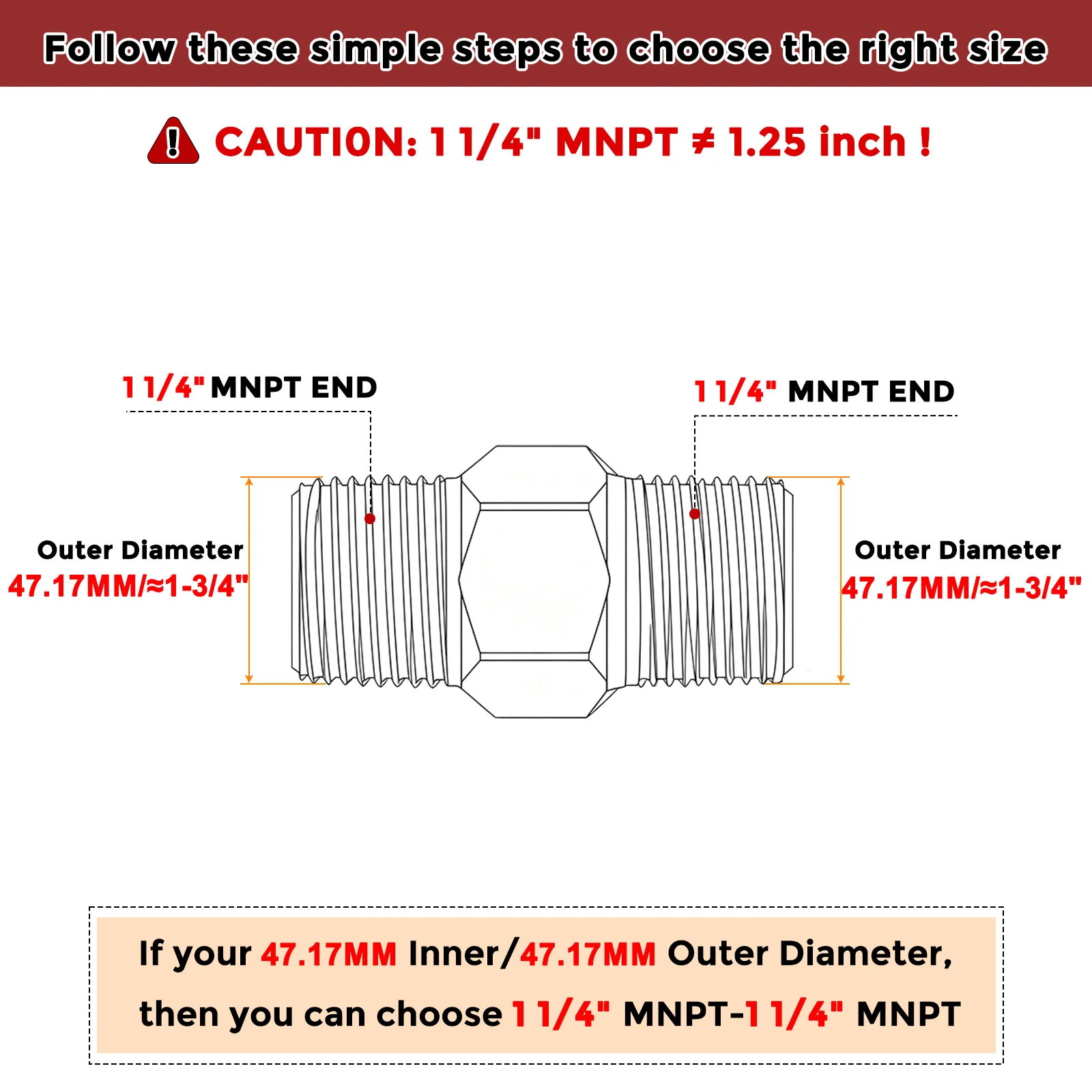 Pack of 1, 1 1/4" Male NPT To 1 1/4" Male NPT Stainless Steel Hose Adapter - Image 2