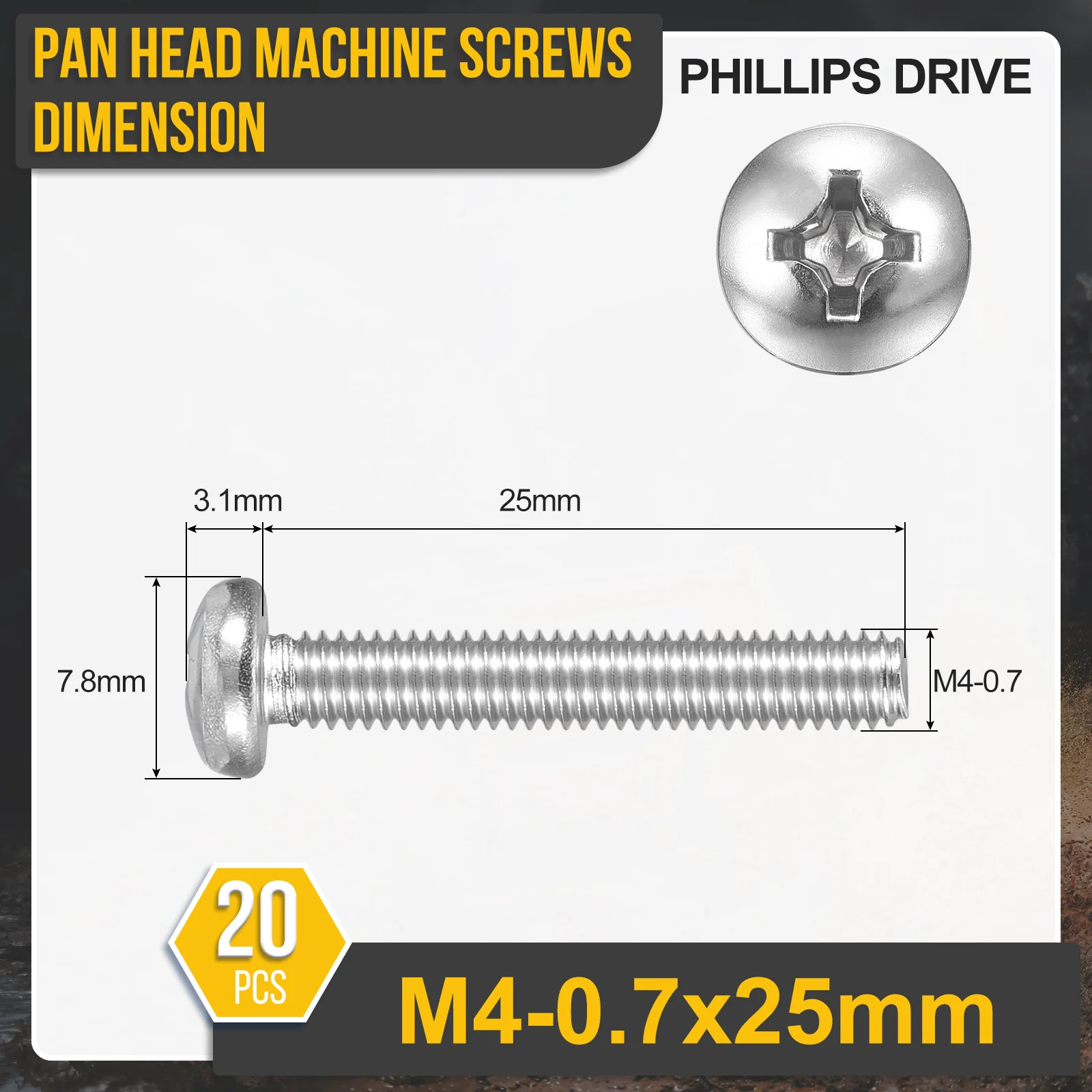 M4-0.7x25 Pan Head Machine Screws - 20pcs - 304 Stainless Steel -Silver - Image 2