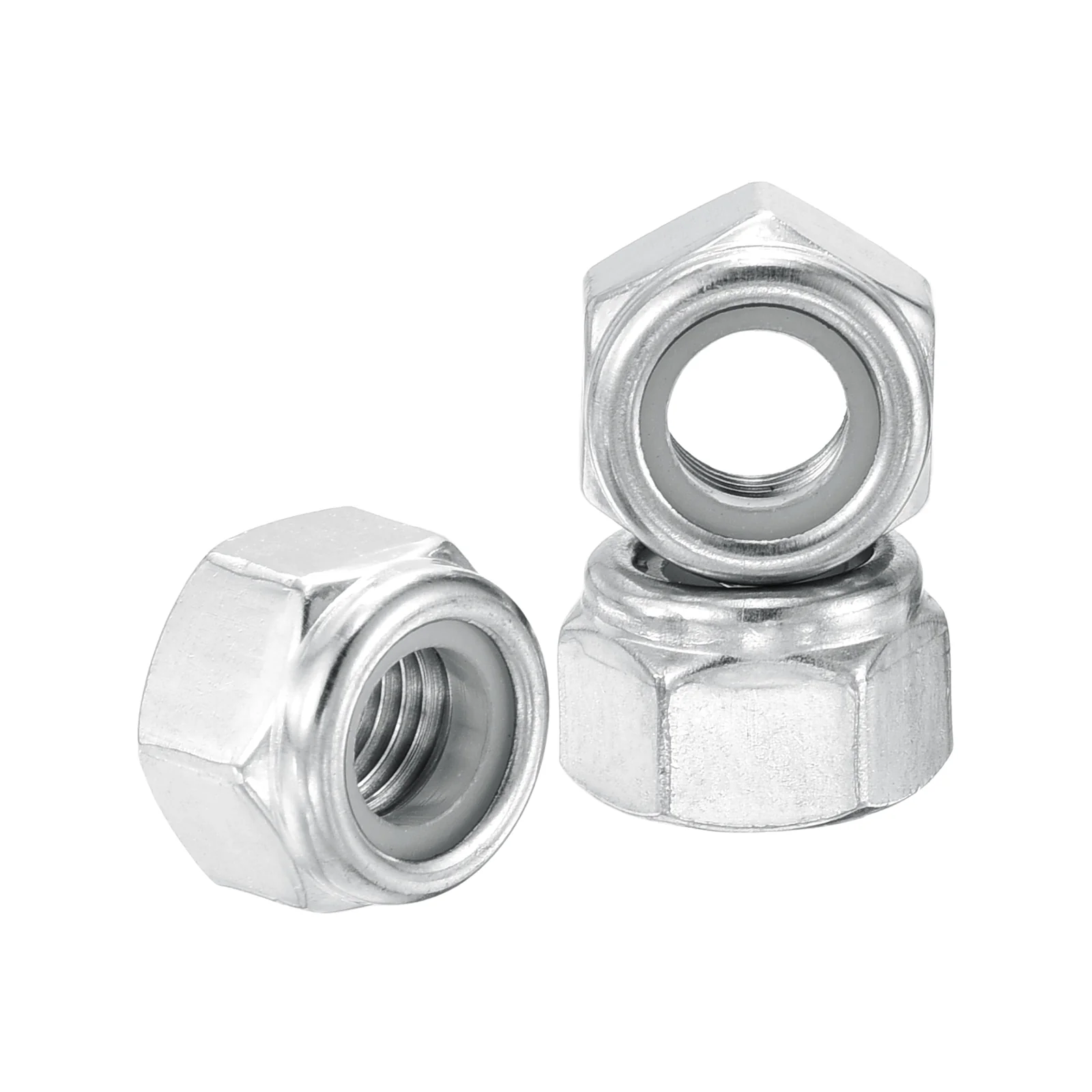100Pcs Nylon Lock Hex Nuts - [5/16" x 24], 304 Stainless Nuts, Silver