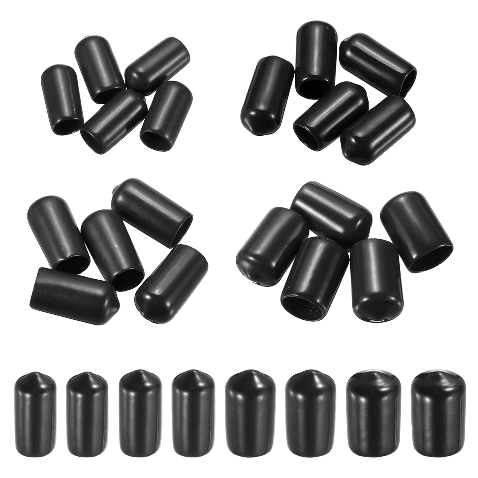 80pcs Round End Protective Caps 7.5mm 9.5mm 11mm 12.5mm Black
