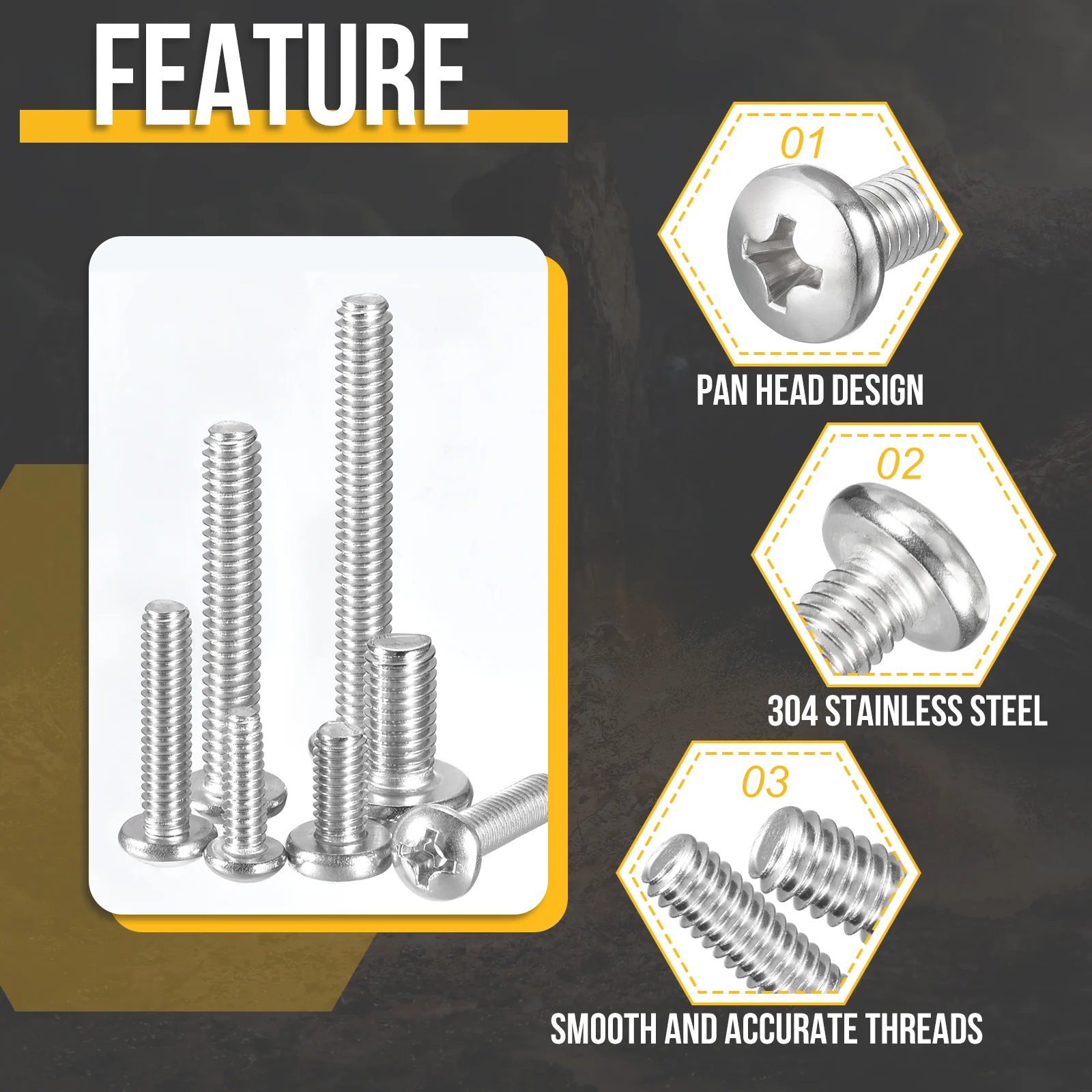 1/4"-20x3" Pan Head Machine Screws - 10pcs - 304 Stainless Steel -Silver - Image 3