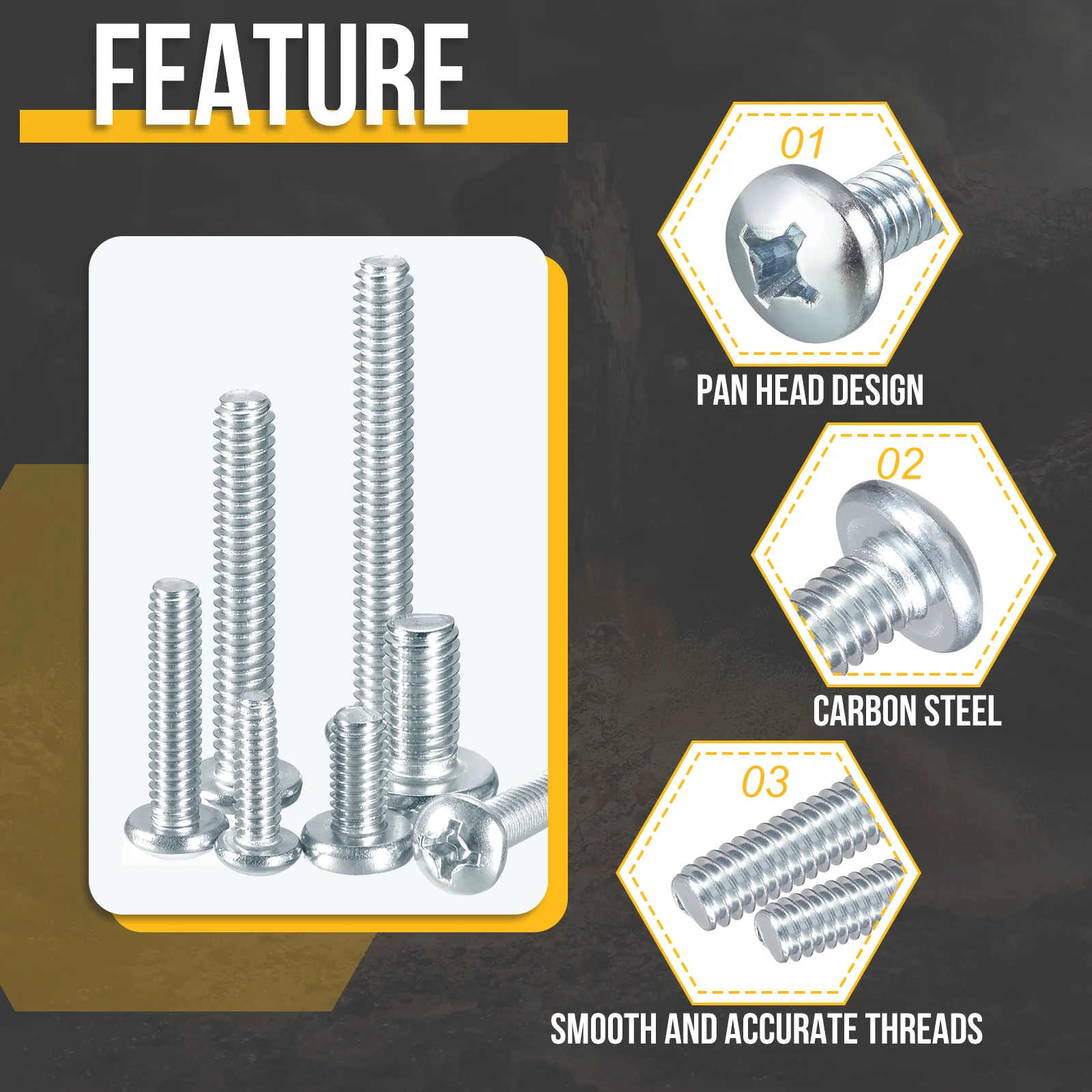 M6-1x12 Pan Head Machine Screws -10pcs -Carbon Steel - Zinc Coated - Image 3