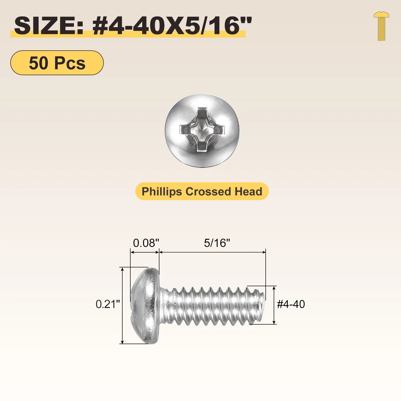 Cross Drive Pan Head Bolts #4-40x5/16" 50Pcs Stainless Steel for DIY, Silver - Image 2