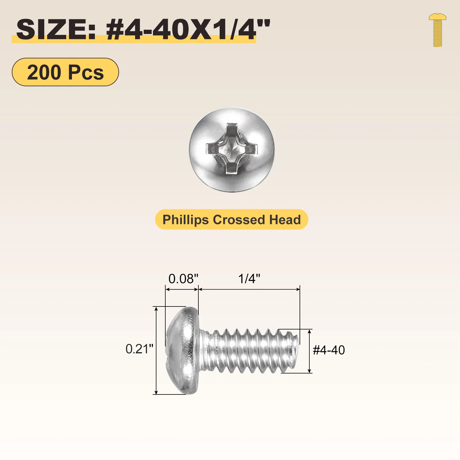 Cross Drive Pan Head Bolts #4-40x1/4" 200Pcs Stainless Steel for DIY, Silver - Image 2