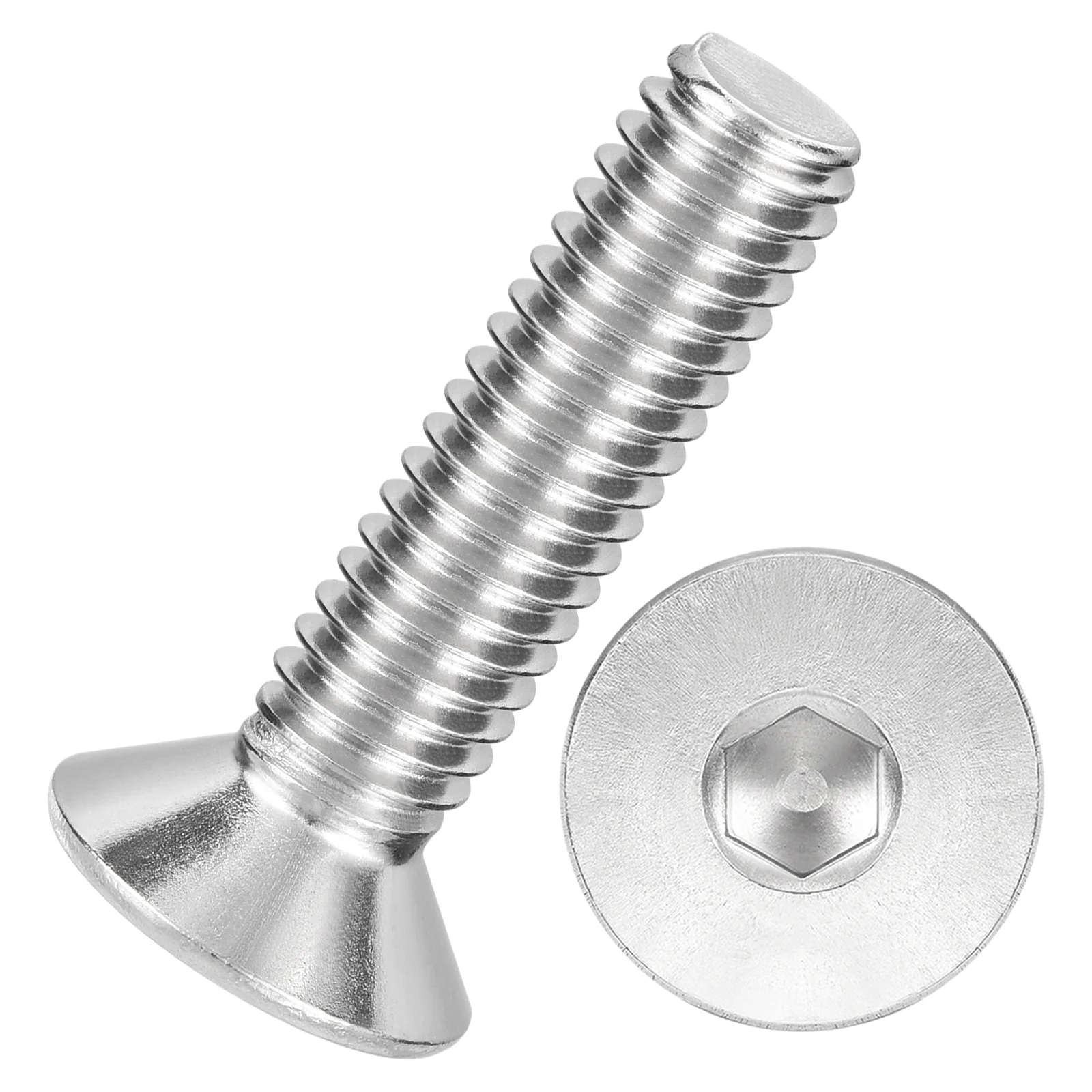 50Pcs Flat Head Socket Cap Screws-[M6-1x25], 304 Stainless Bolts Silver