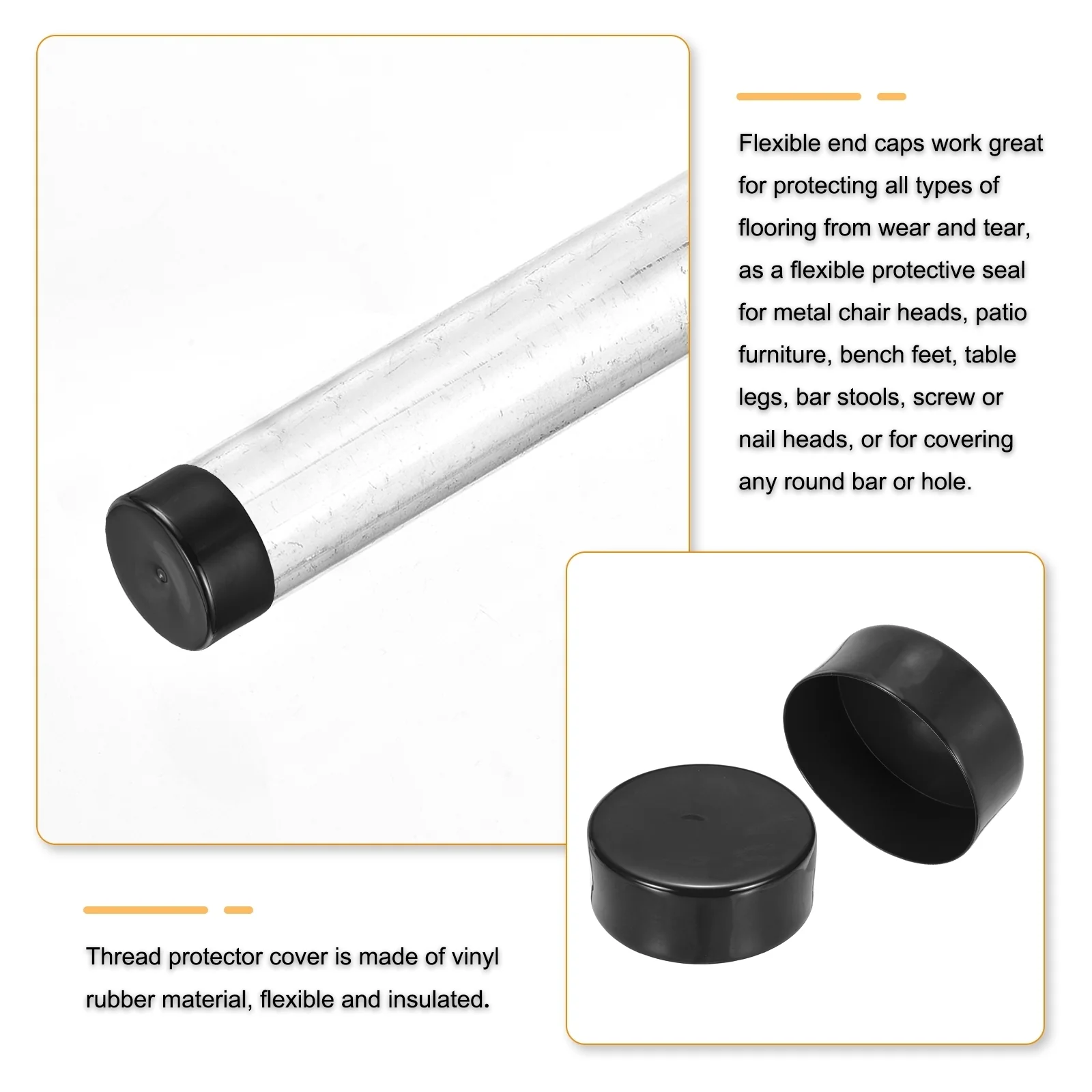 Uxcell 2pcs Rubber End Caps 145mm(5 11/16") ID Bolt Cap Screw Thread Protectors Black - Image 3