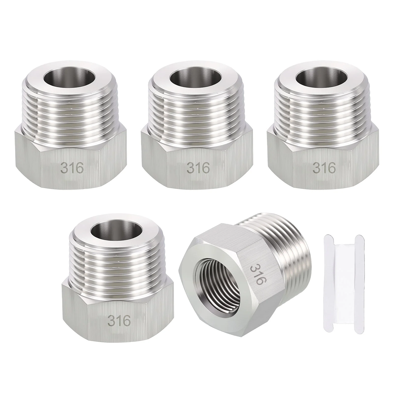 5 Pack 316 Stainless Pipe Fitting,3/4" MNPT to 3/8" FNPT Reducer W/Sealing Tape