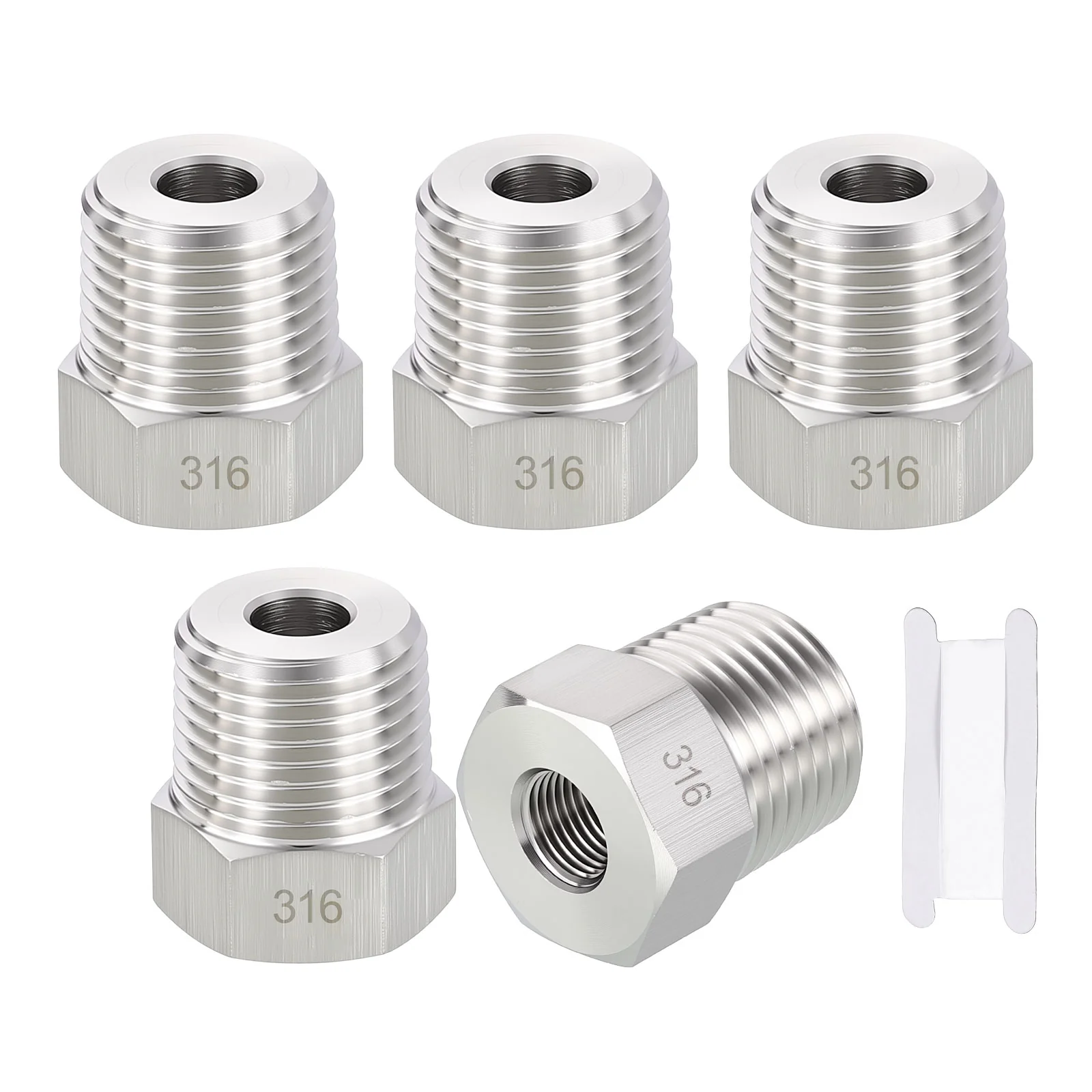5 Pack 316 Stainless Pipe Fitting,1/2" MNPT to 1/8" FNPT Reducer W/Sealing Tape
