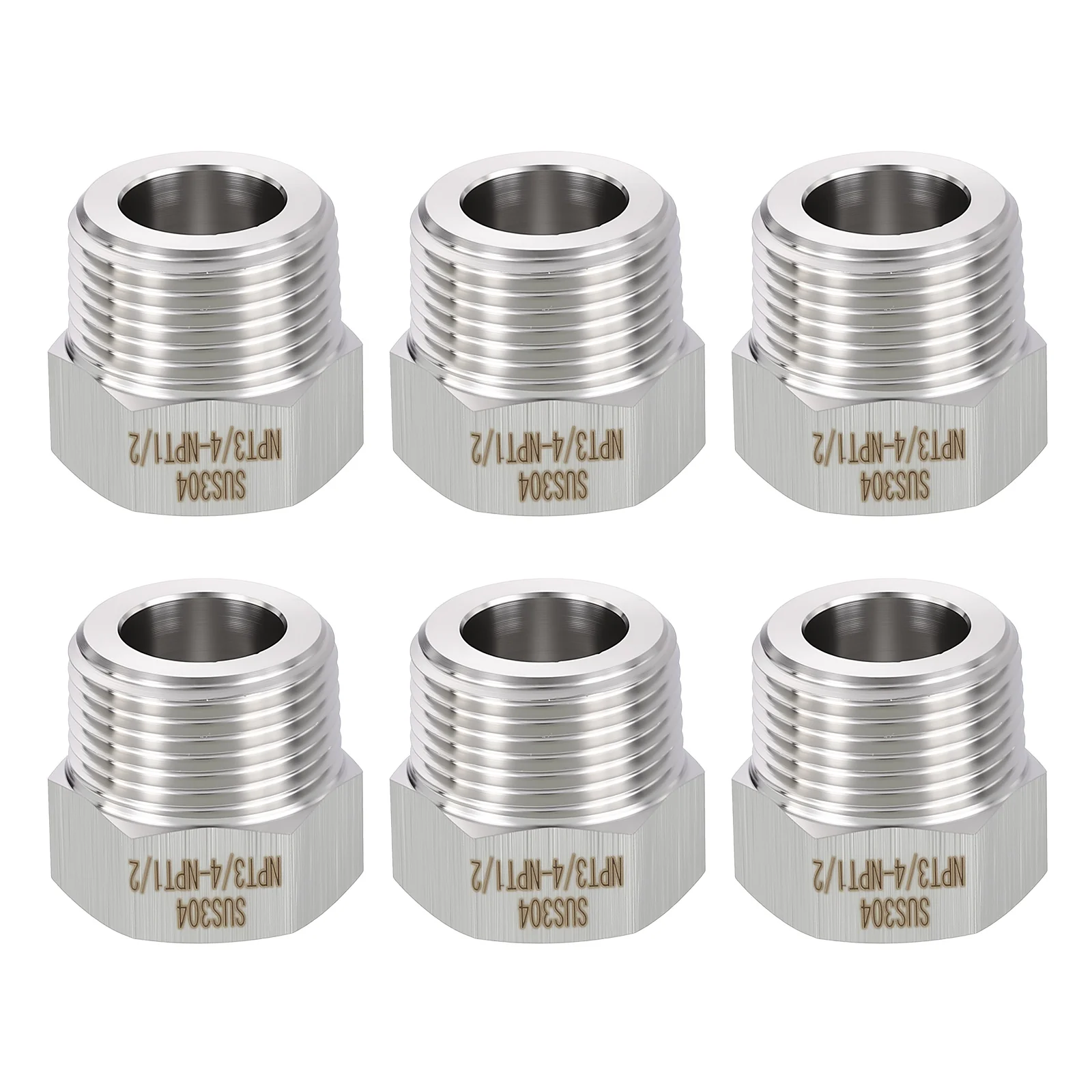 6PCS 3/4" Male NPT x 1/2" FeMale NPT 304 Stainless Steel Hex Extension Adapters
