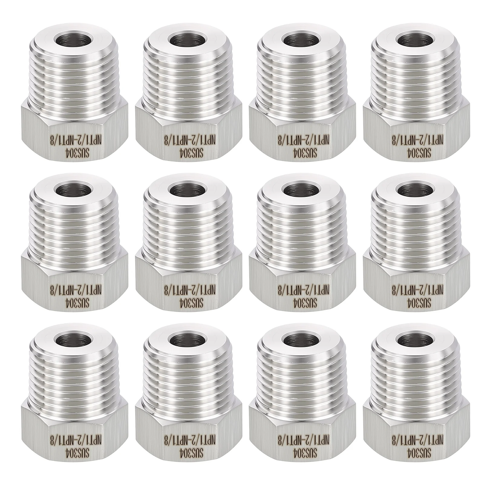 12PCS 1/2" Male NPT x 1/8" FeMale NPT 304 Stainless Steel Hex Extension Adapter
