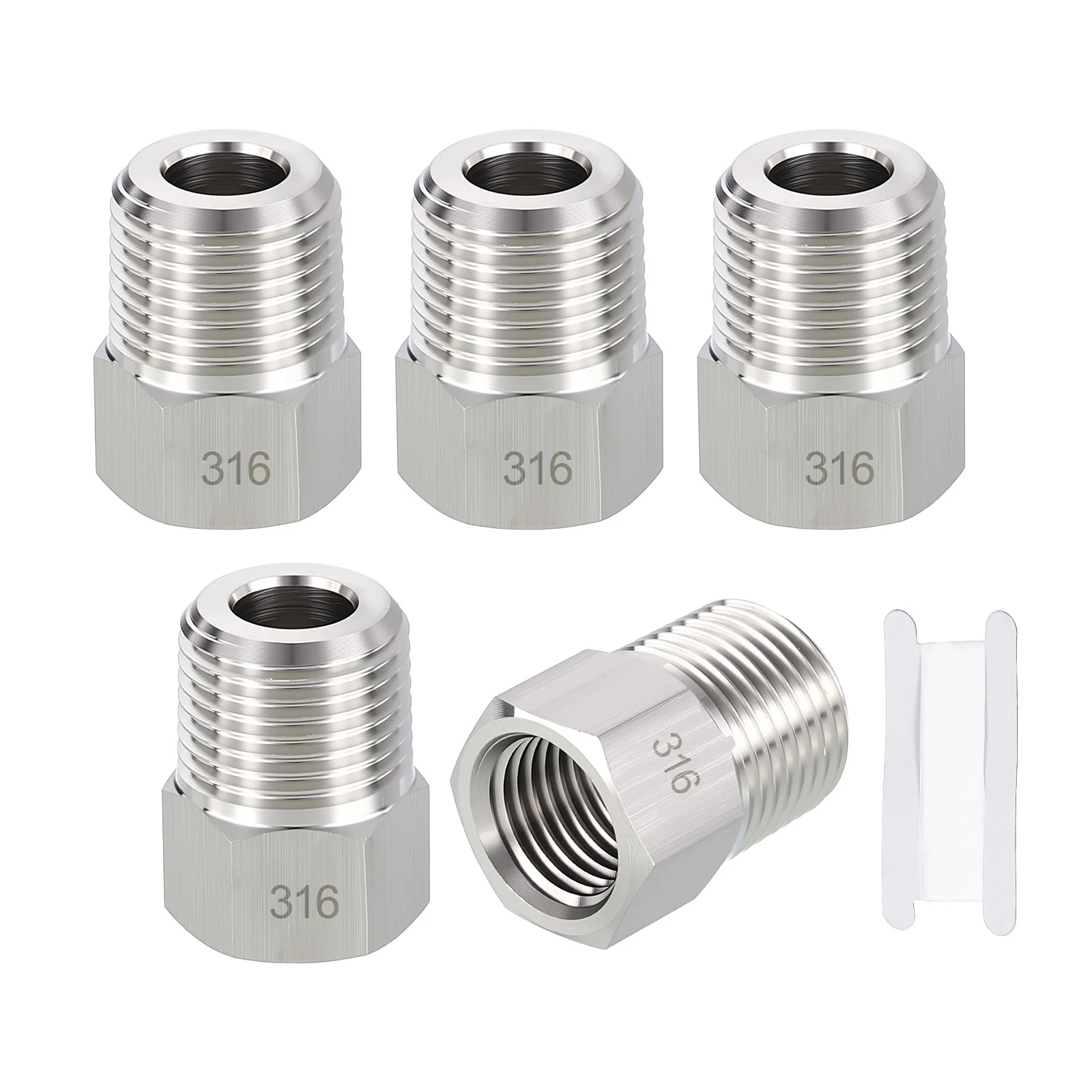 5 Pack 316 Stainless Pipe Fitting,3/8" MNPT to 1/4" FNPT Reducer W/Sealing Tape