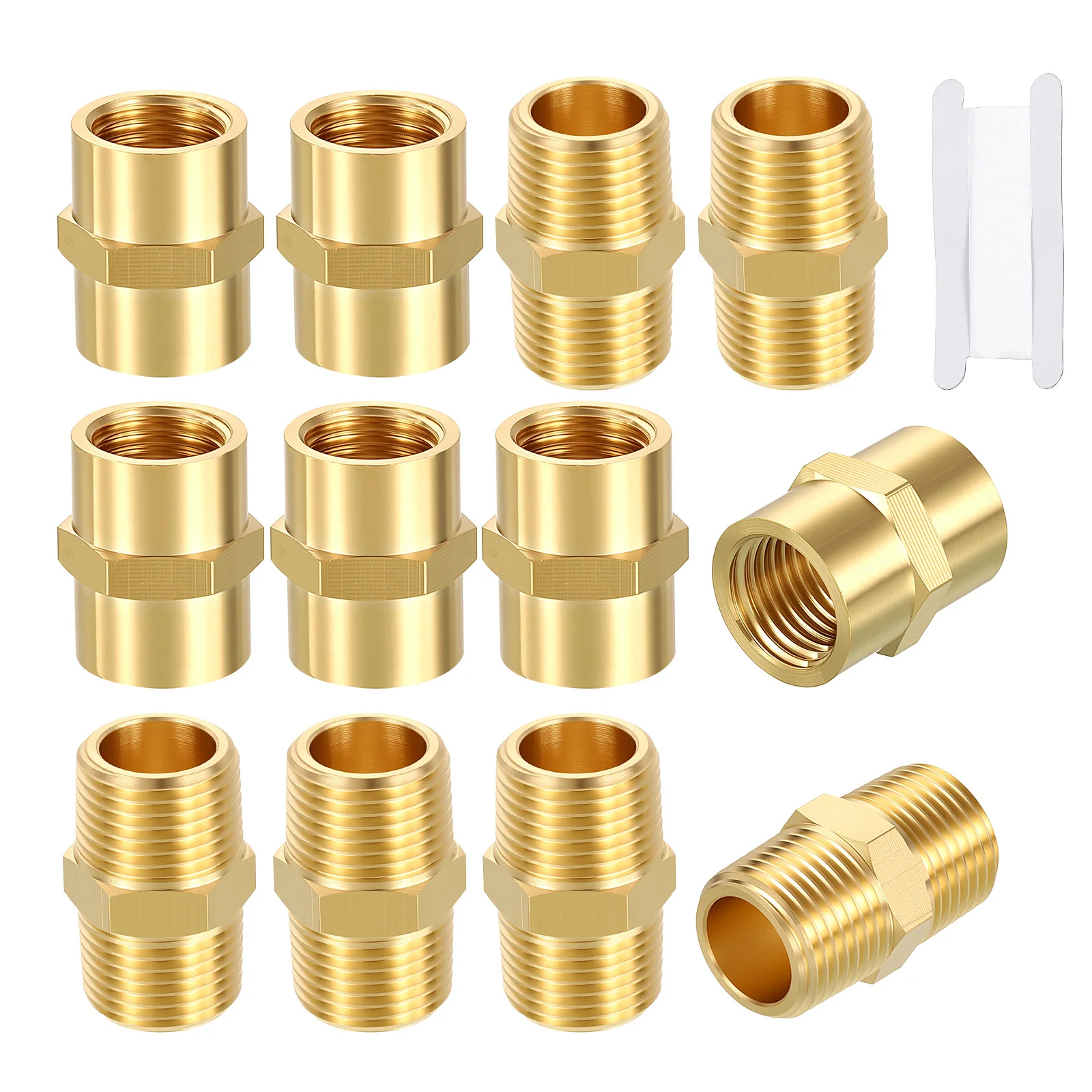6Pcs 3/8" MNPT x 3/8" MNPT Hex Nipple, 6Pcs 3/8" FNPT x 3/8" FNPT Brass Coupling