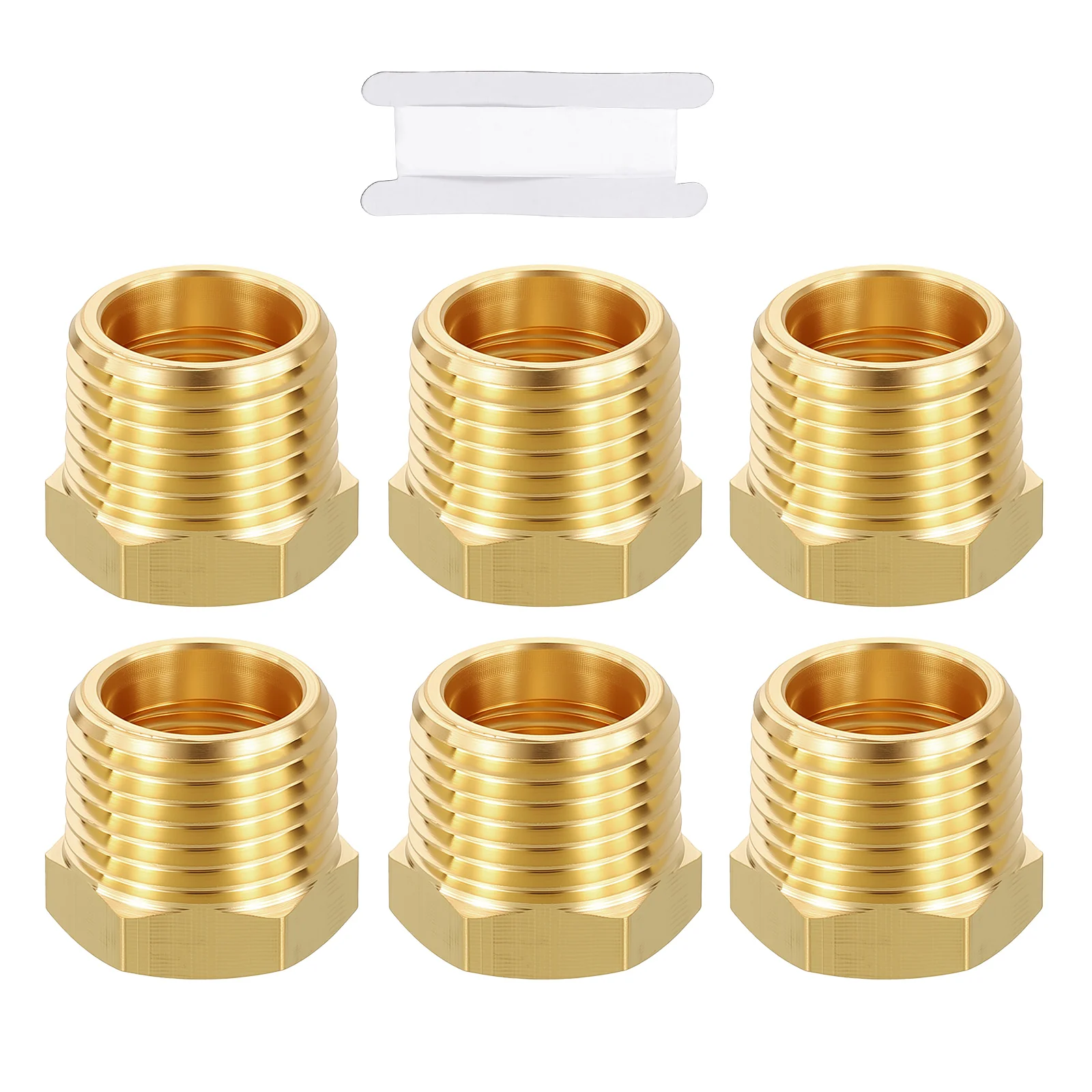 6PCS 1/2" Male NPT x 3/8" FeMale NPT Threaded Brass Hex Bushing W/ Sealing Tape