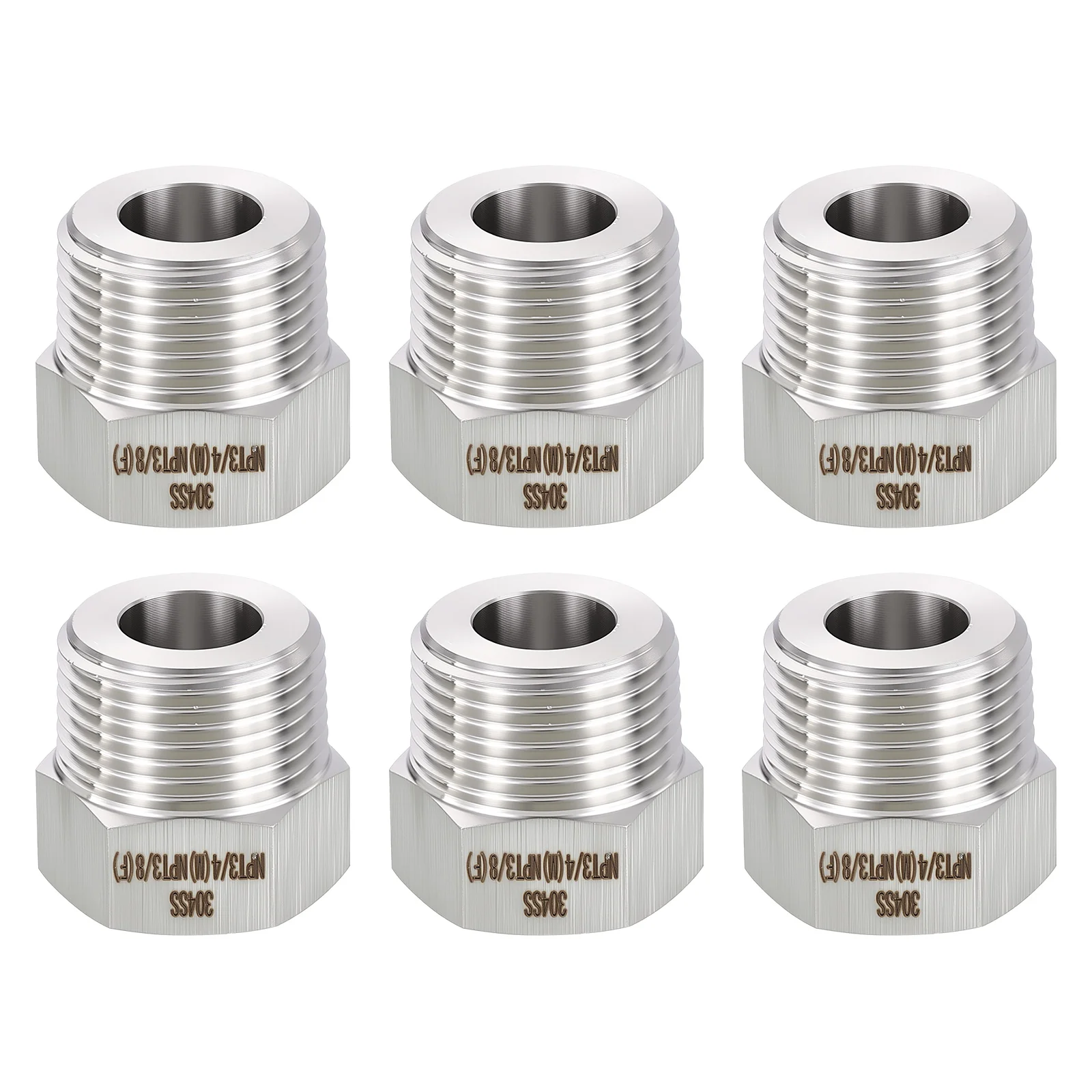 6PCS 3/4" Male NPT x 3/8" FeMale NPT 304 Stainless Steel Hex Extension Adapters