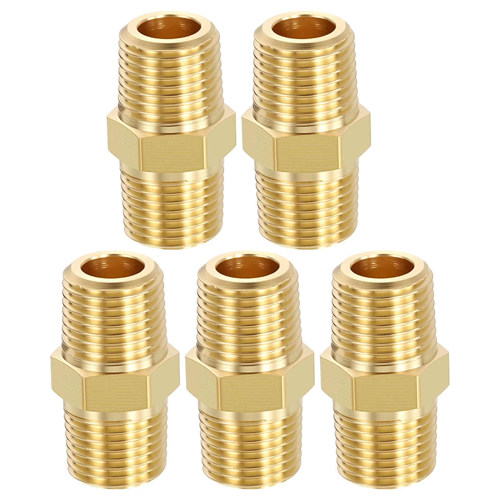 5PCS Brass Pipe Fitting,1/8"MNPT x 1/8"MNPT Thread Hex Nipples Extension Adapter