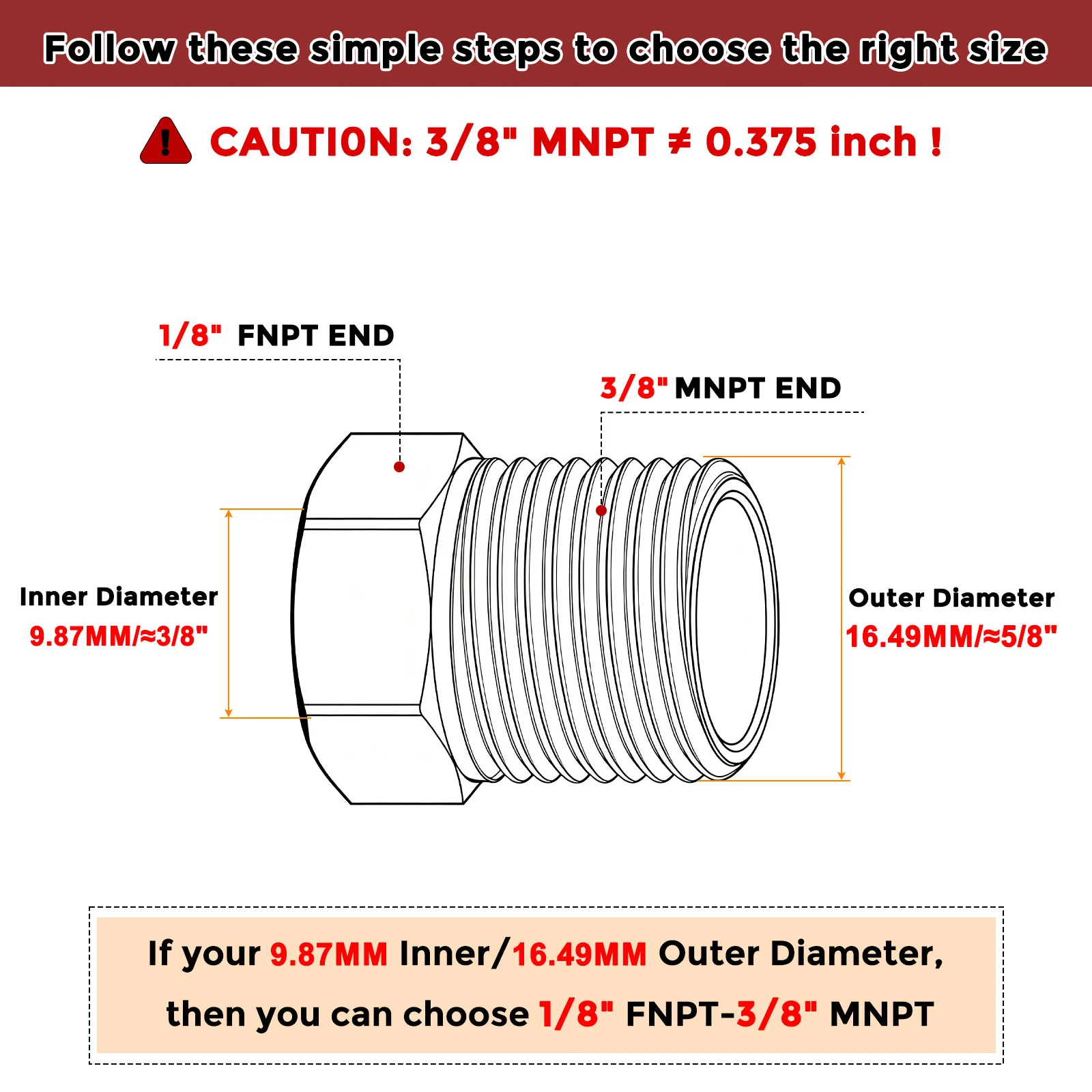 Pack of 10, 3/8" MNPT NPT1/8" FNPT Stainless Steel Hose Adapter W/ Sealing Tape - Image 2