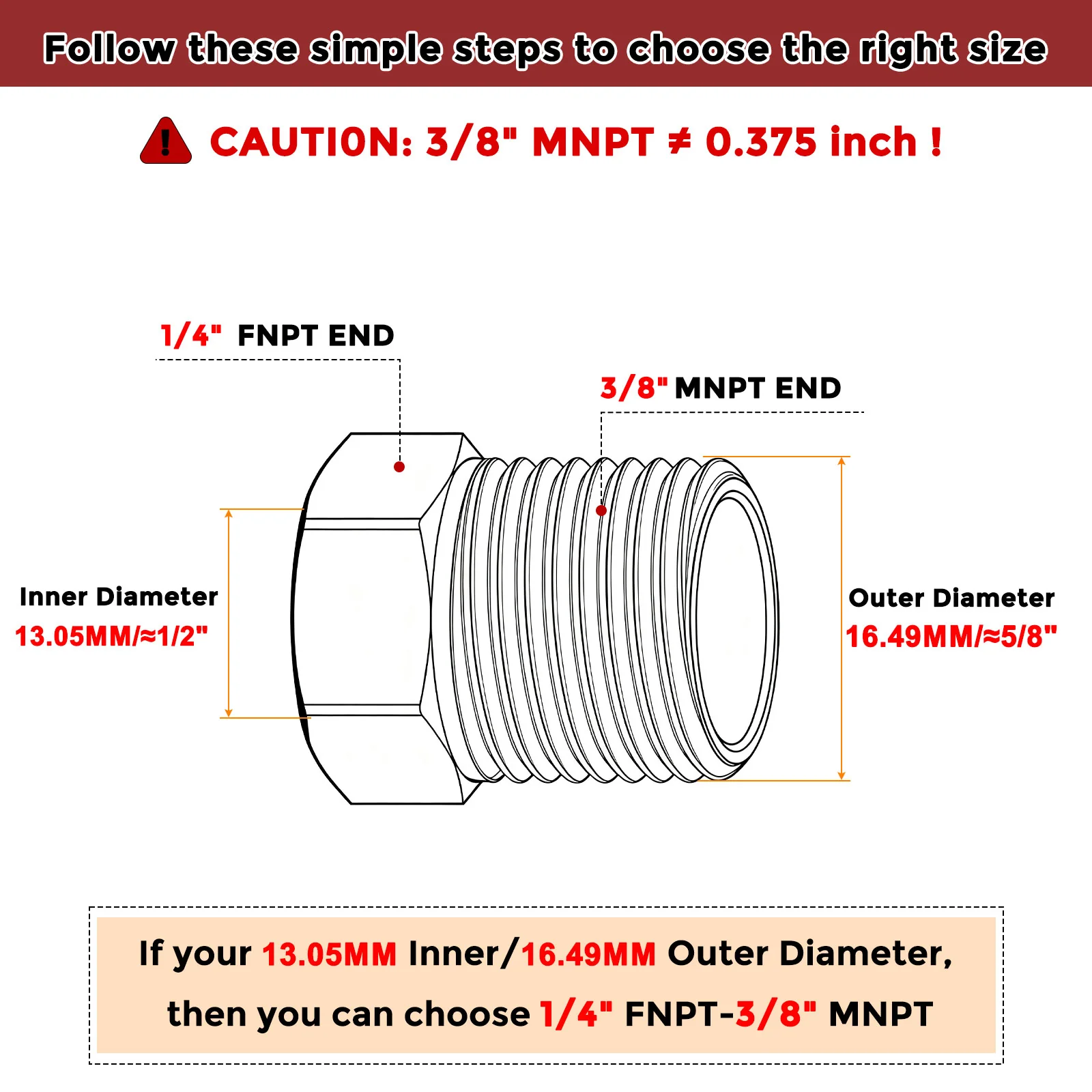 Pack of 15, 3/8" MNPT NPT1/4" FNPT Stainless Steel Hose Adapter W/ Sealing Tape - Image 2
