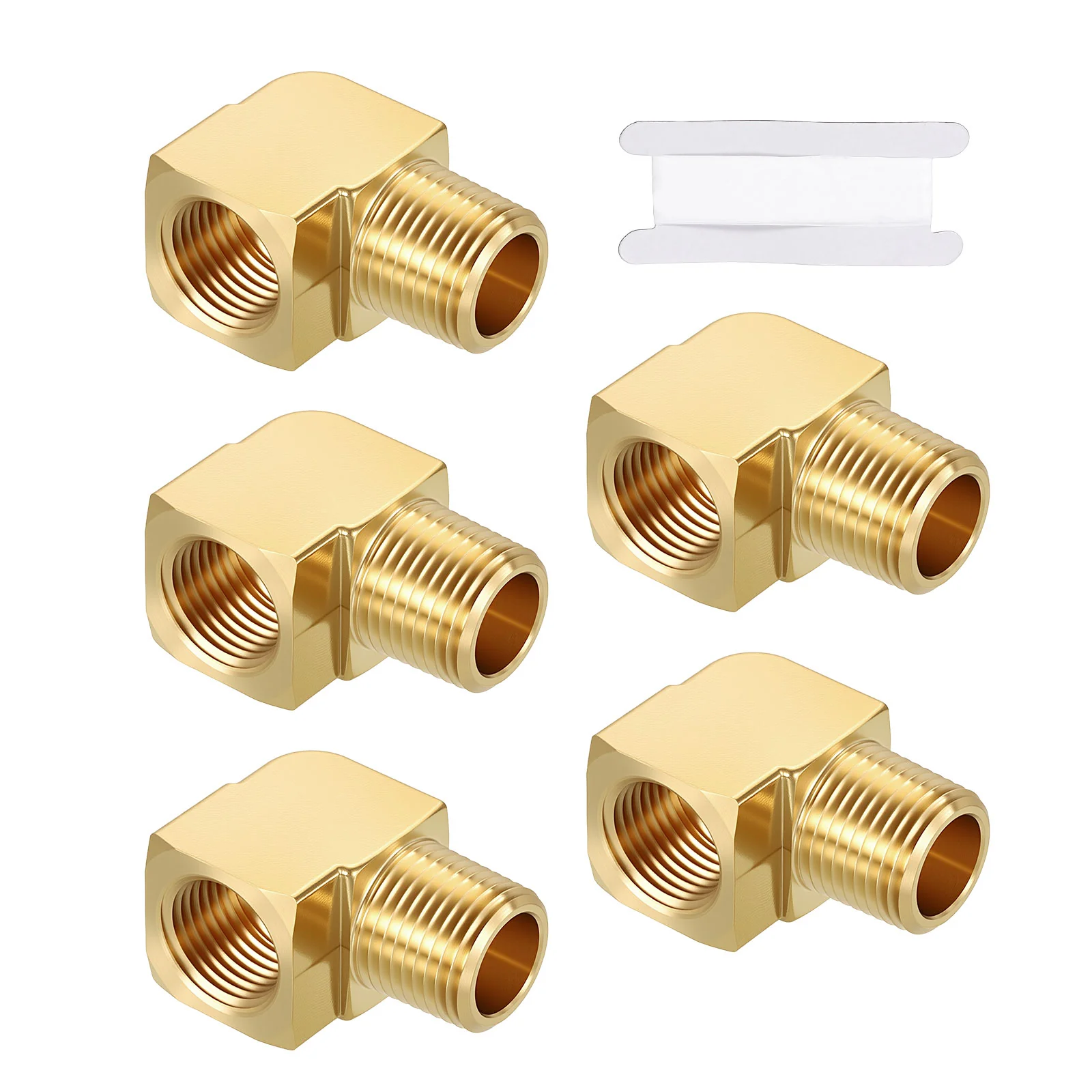 Pack of 5, 90° 1/2" FNPT to 1/2" MNPT Solid Brass Barstock Elbow W/Sealing Tape