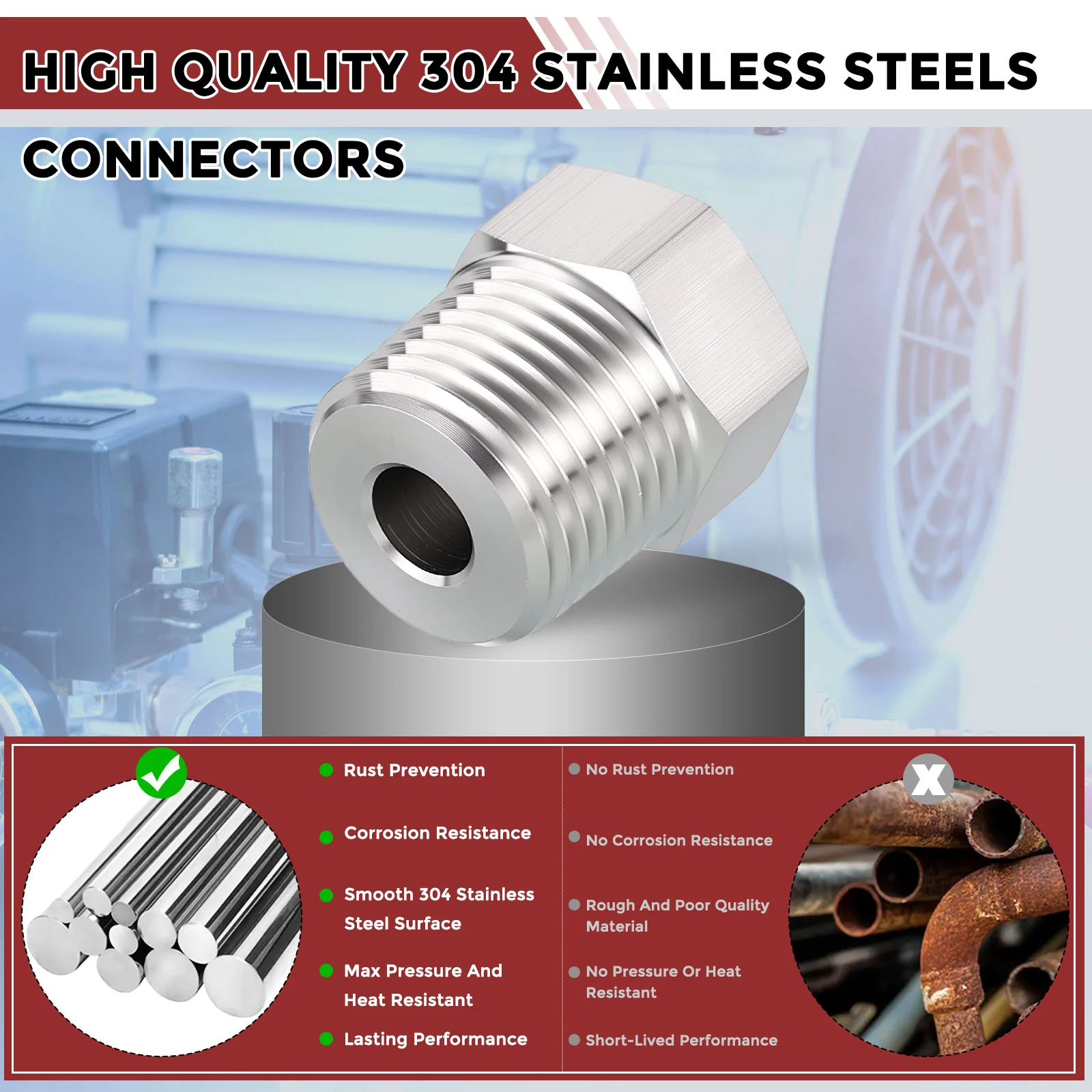 Packs of 2, 3/4"Male NPT to 1/8"FeMale NPT Stainless Steel Hose Adapters Bushing - Image 5