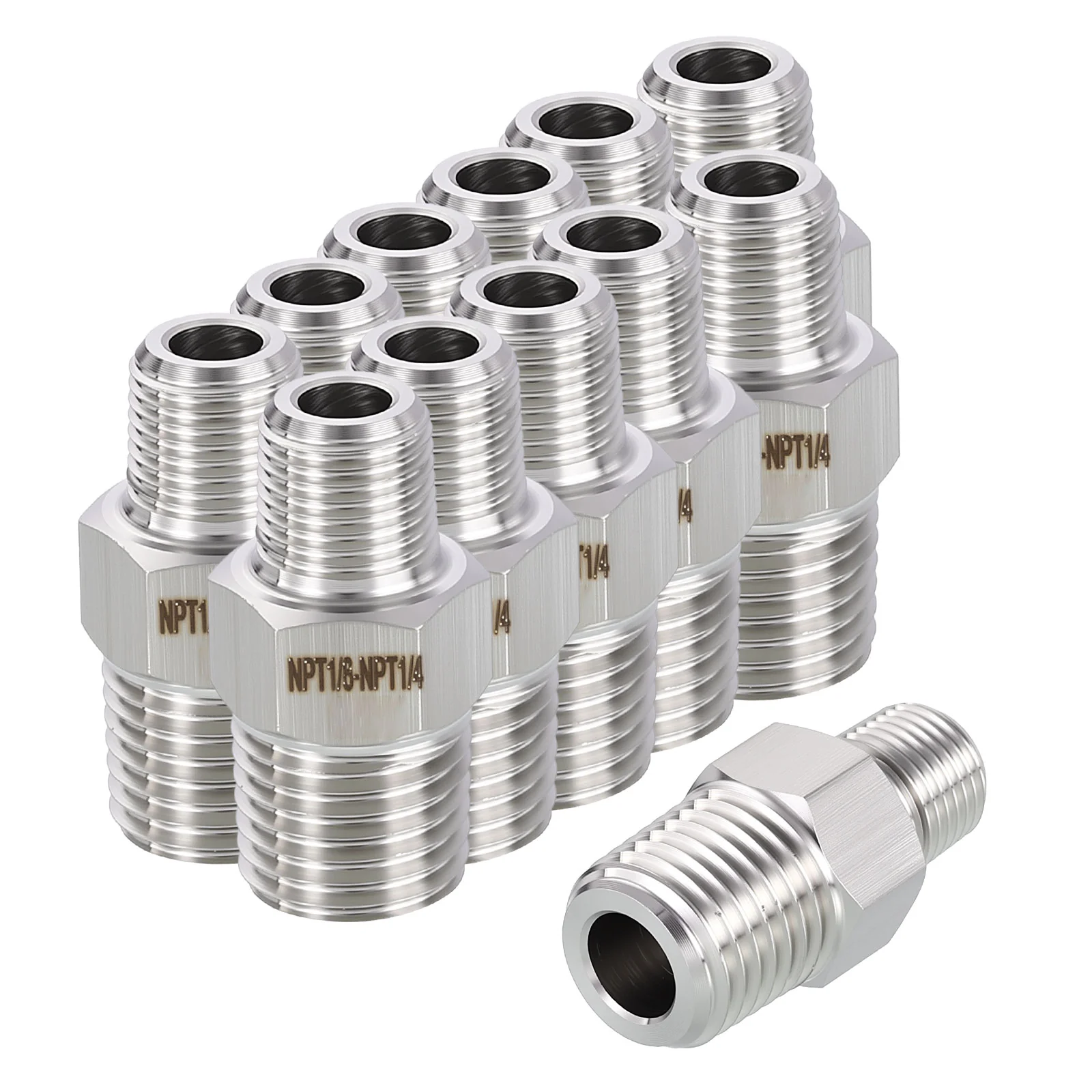 12Pack 304 Male to Male Adapter,1/4" MNPT x 1/8" MNPT Hex Nipple Pipe Extension