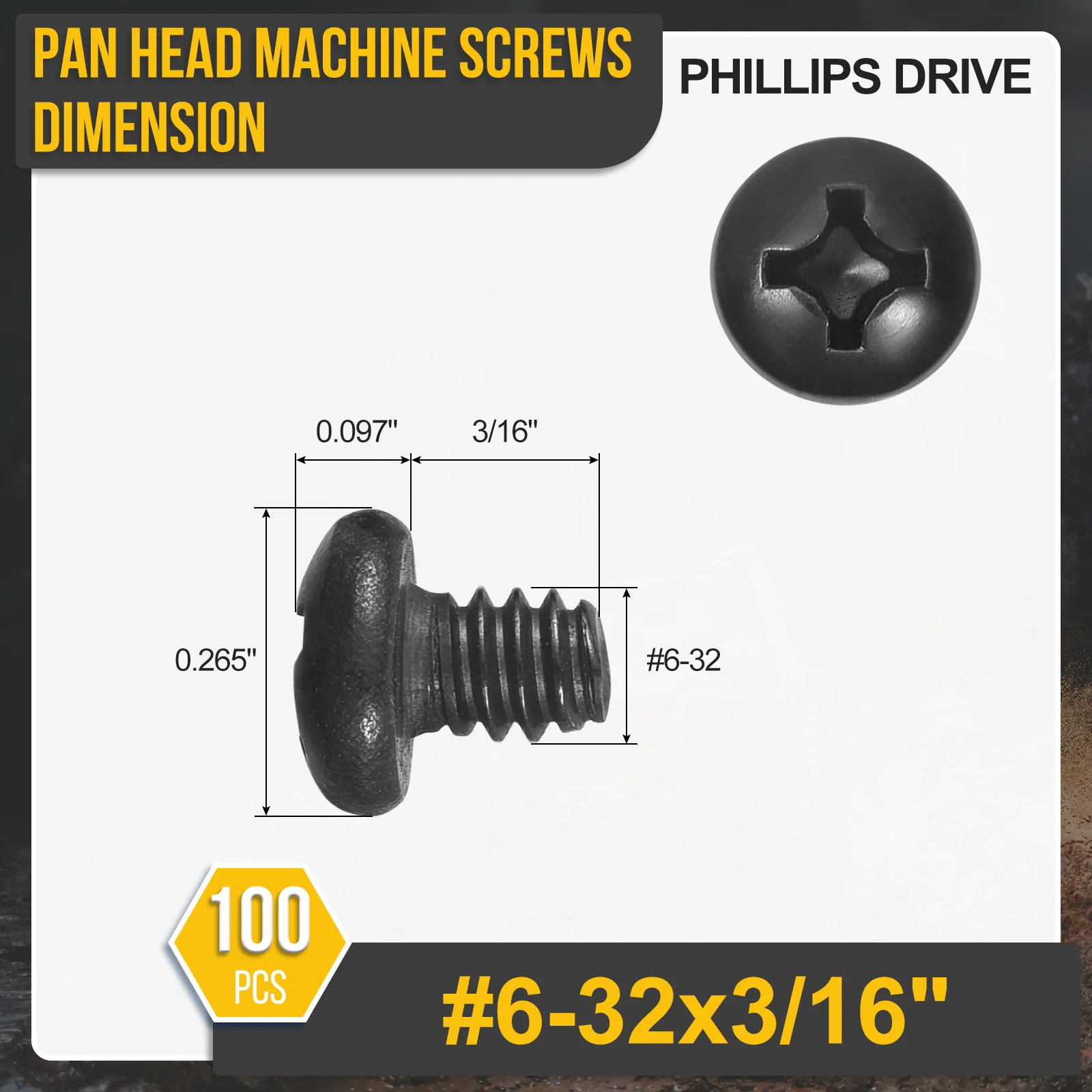 #6-32x3/16" Pan Head Machine Screws - 100pcs - 304 Stainless Steel -Black - Image 2