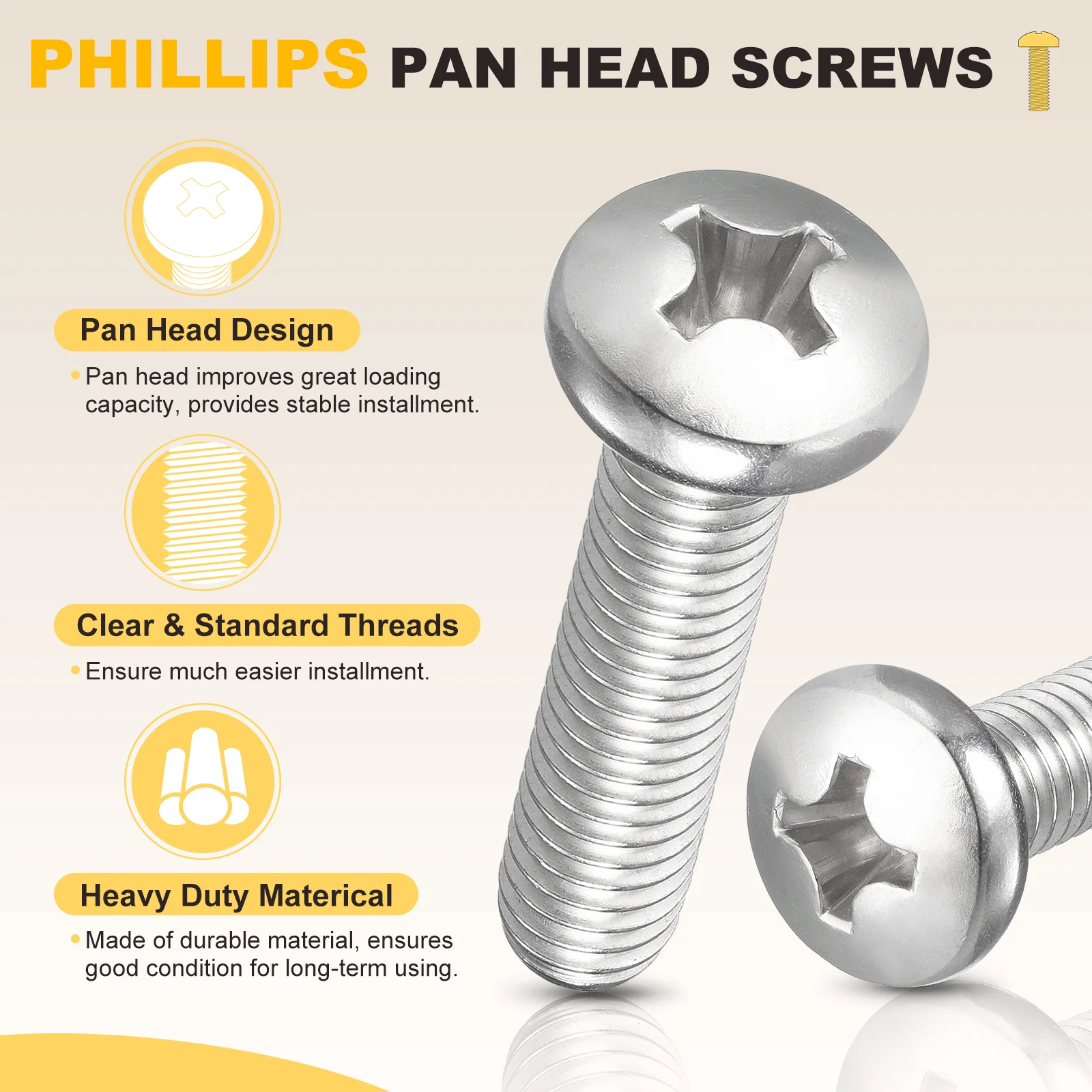 Cross Drive Pan Head Bolts #6-32x1-1/2" 100Pcs Stainless Steel for DIY, Silver - Image 3