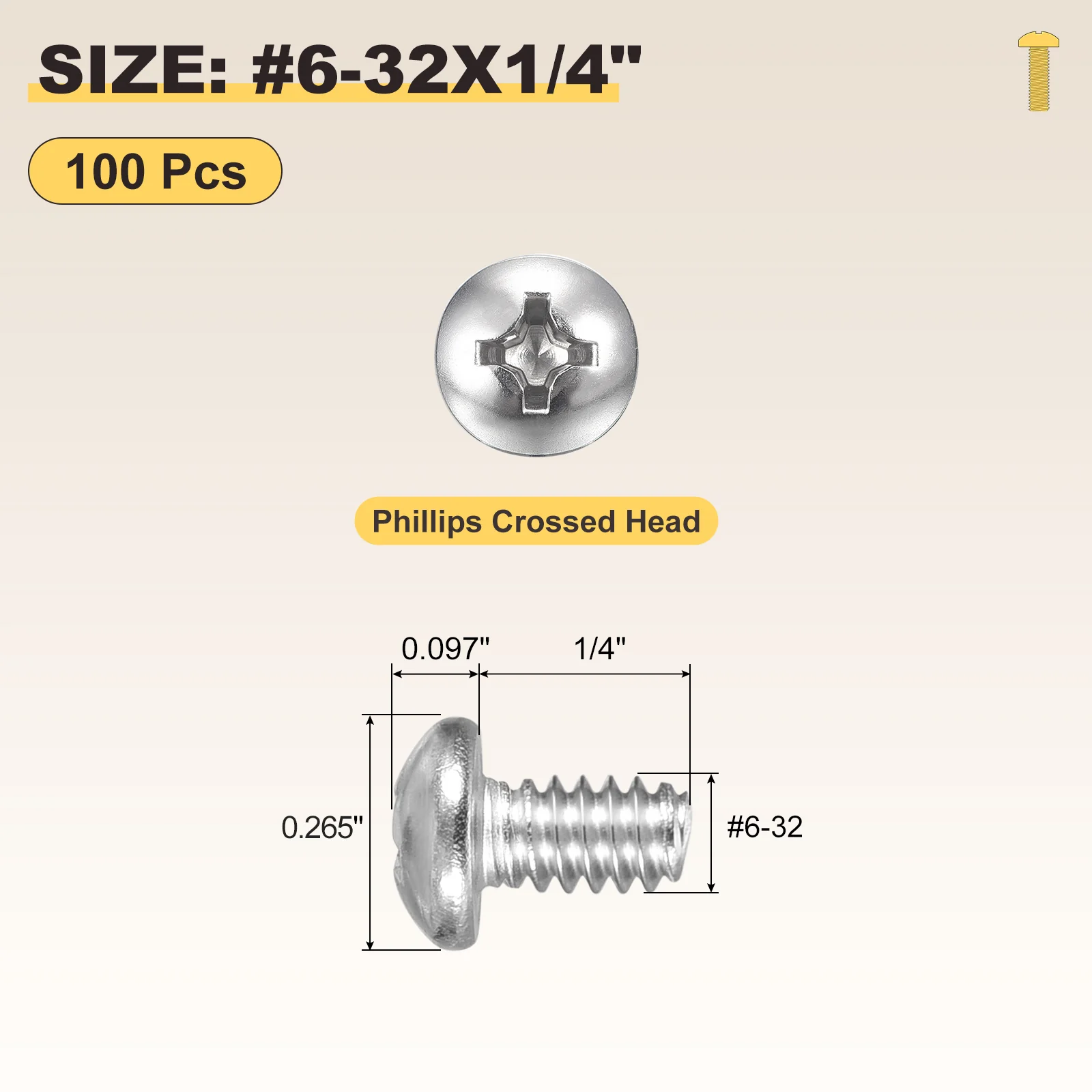 Cross Drive Pan Head Bolts #6-32x1/4" 100Pcs Stainless Steel for DIY, Silver - Image 2