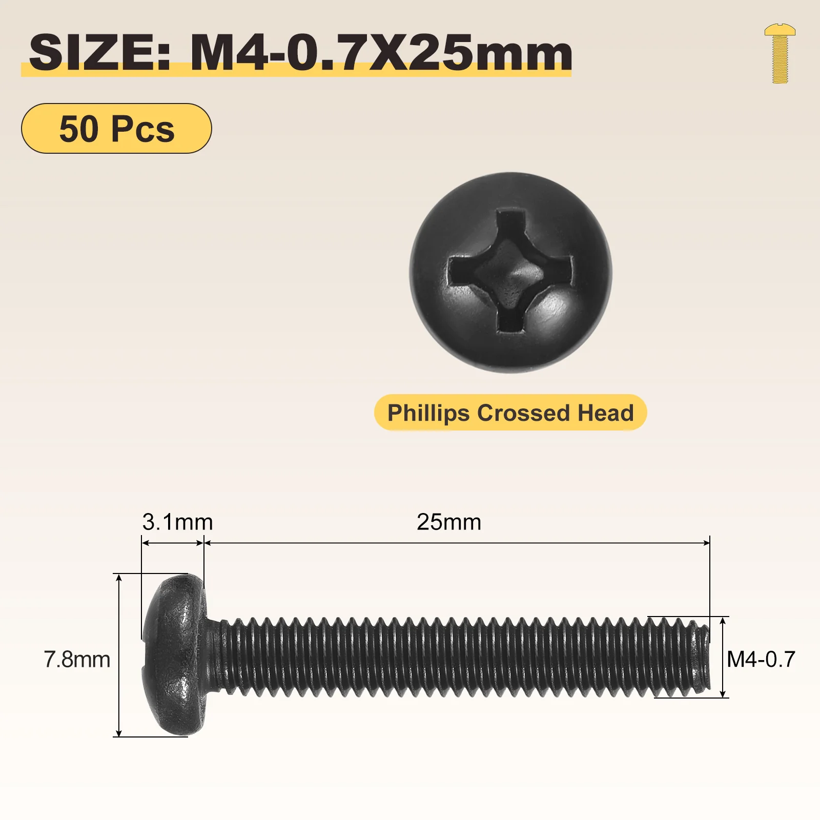 Phillips Pan Head Bolts M4-0.7x25 50Pcs Stainless Steel for Door Window - Image 2