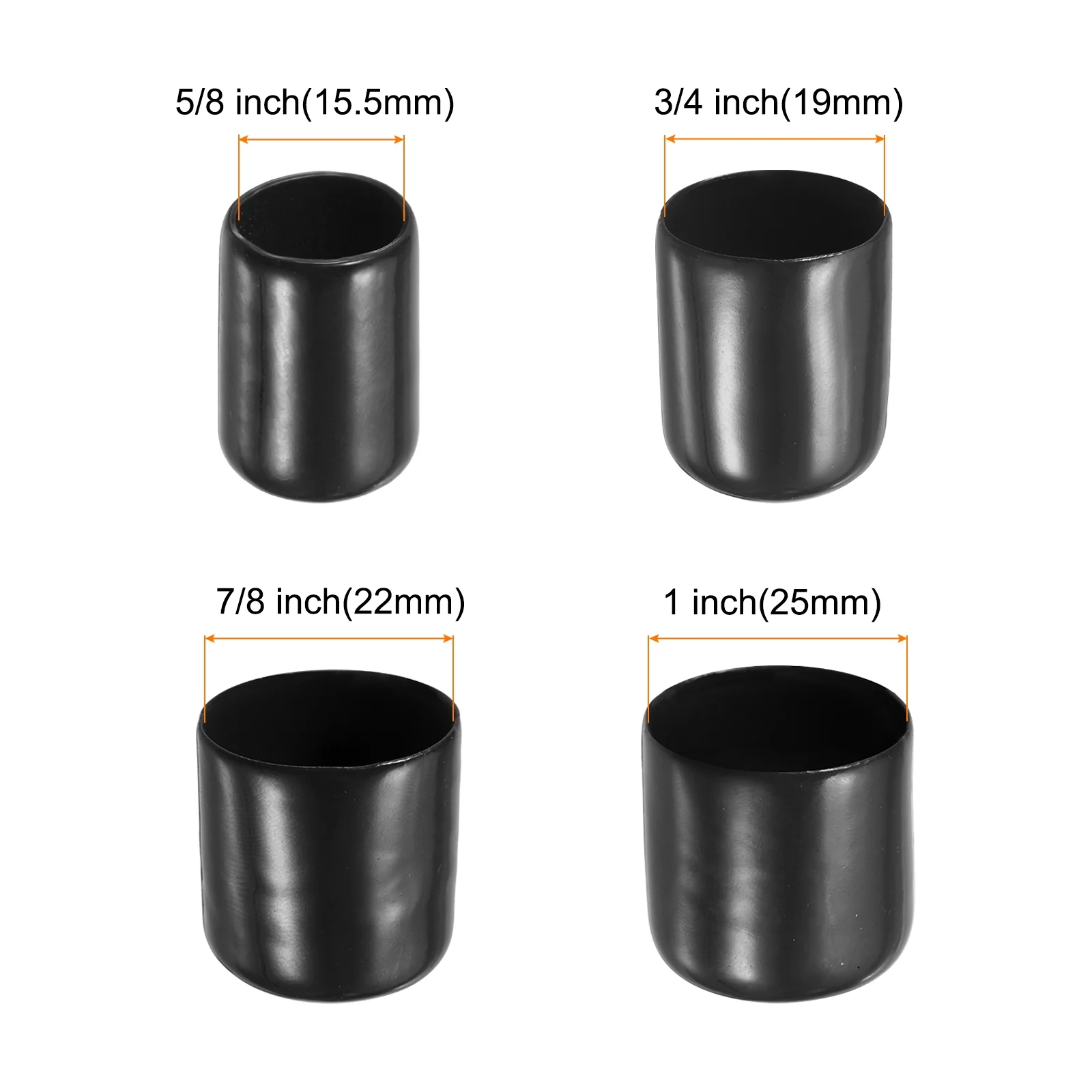80pcs Round End Protective Caps 15.5mm 19mm 22mm 25mm Black - Image 3
