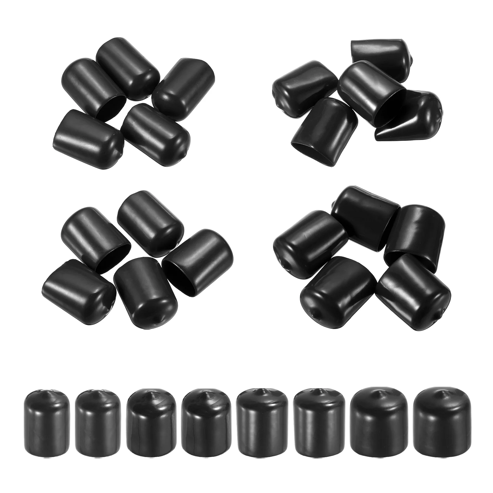 80pcs Round End Protective Caps 17mm 19mm 20mm 22mm Black
