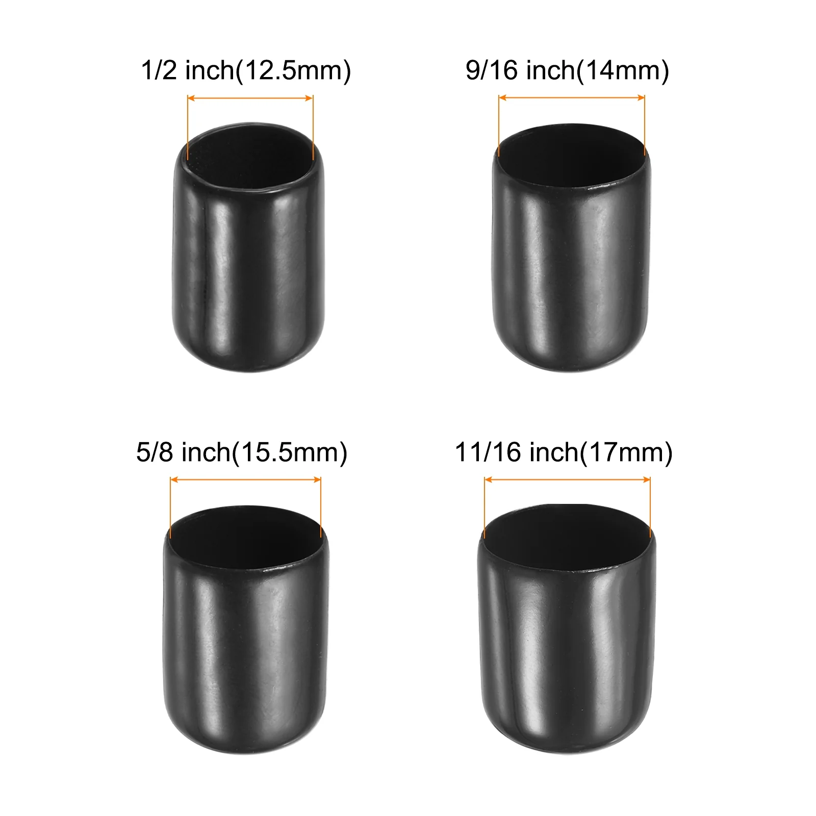 160pcs Round End Protective Caps 12.5mm 14mm 15.5mm 17mm Black - Image 3