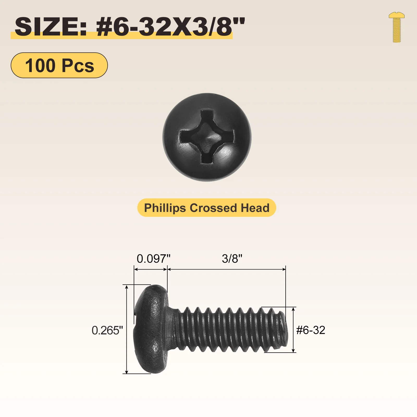 Phillips Pan Head Bolts #6-32x3/8" 100Pcs Stainless Steel for Door Window - Image 2