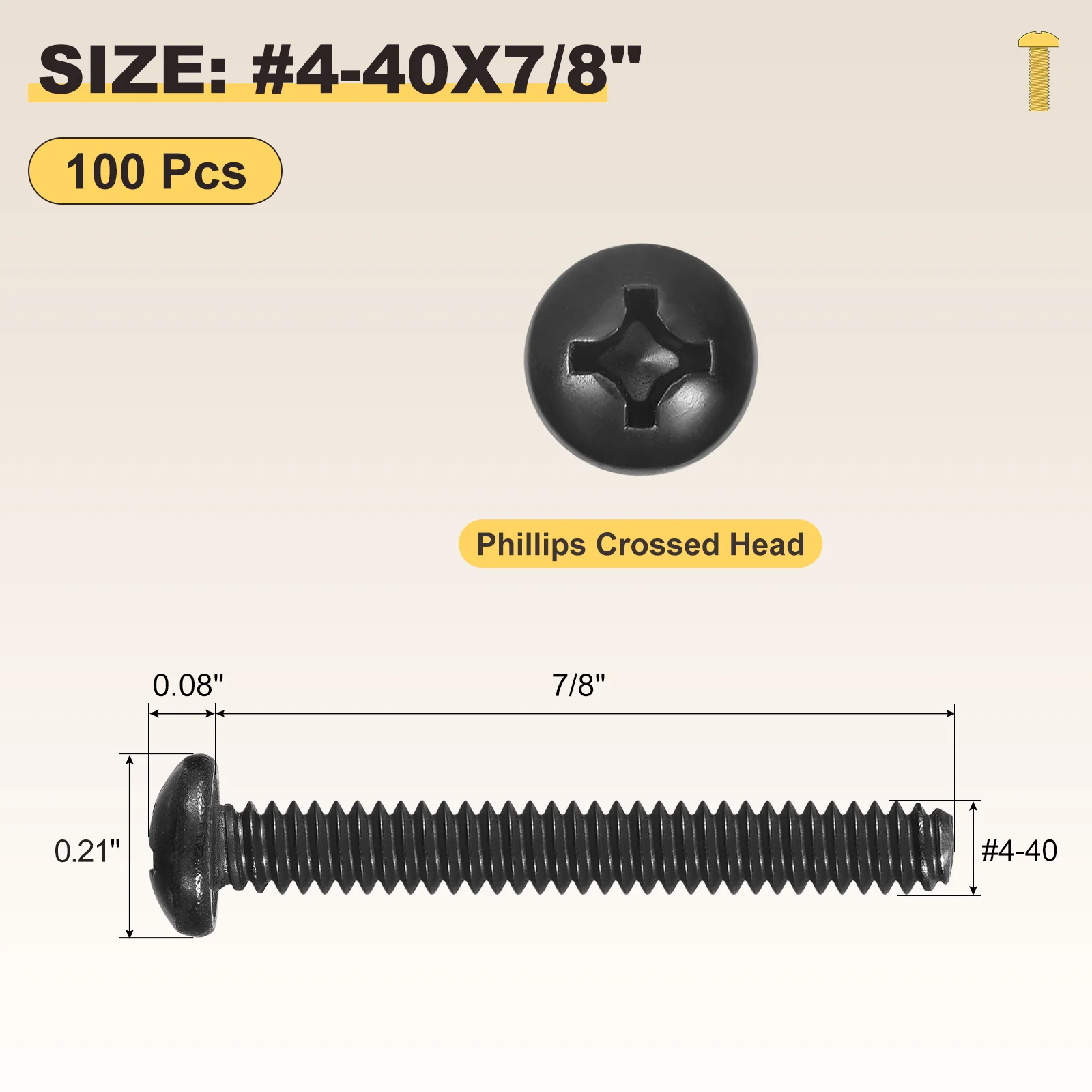 Phillips Pan Head Bolts #4-40x7/8" 100Pcs Stainless Steel for Door Window - Image 2